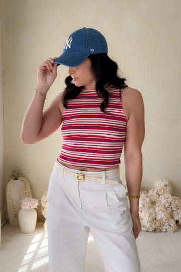 Red Blue Striped Knit Tank Top Women - Women's Shirts & Tops - Blooming Daily