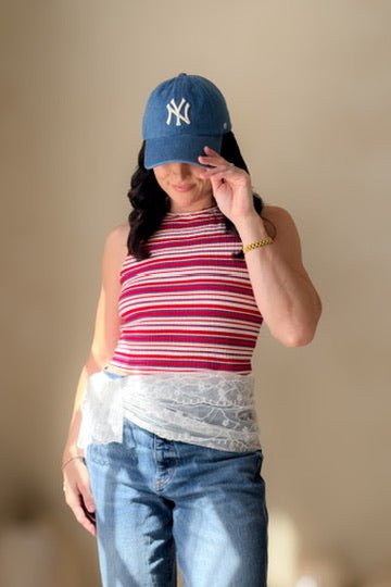Red Blue Striped Knit Tank Top Women - Women's Shirts & Tops - Blooming Daily