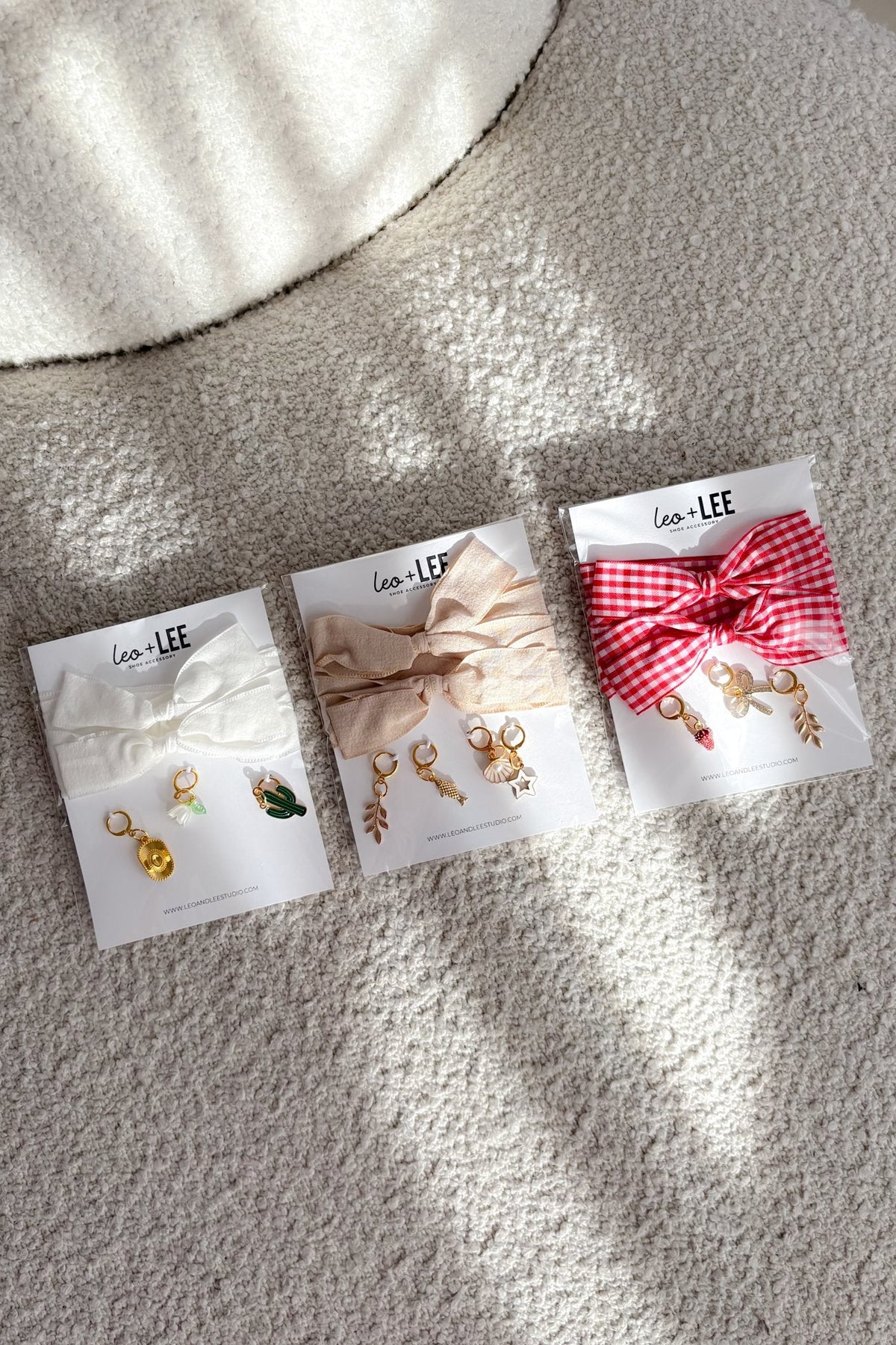 Red Gingham Ribbon Shoe Laces with Gold Charms - Women's Shoes - Blooming Daily