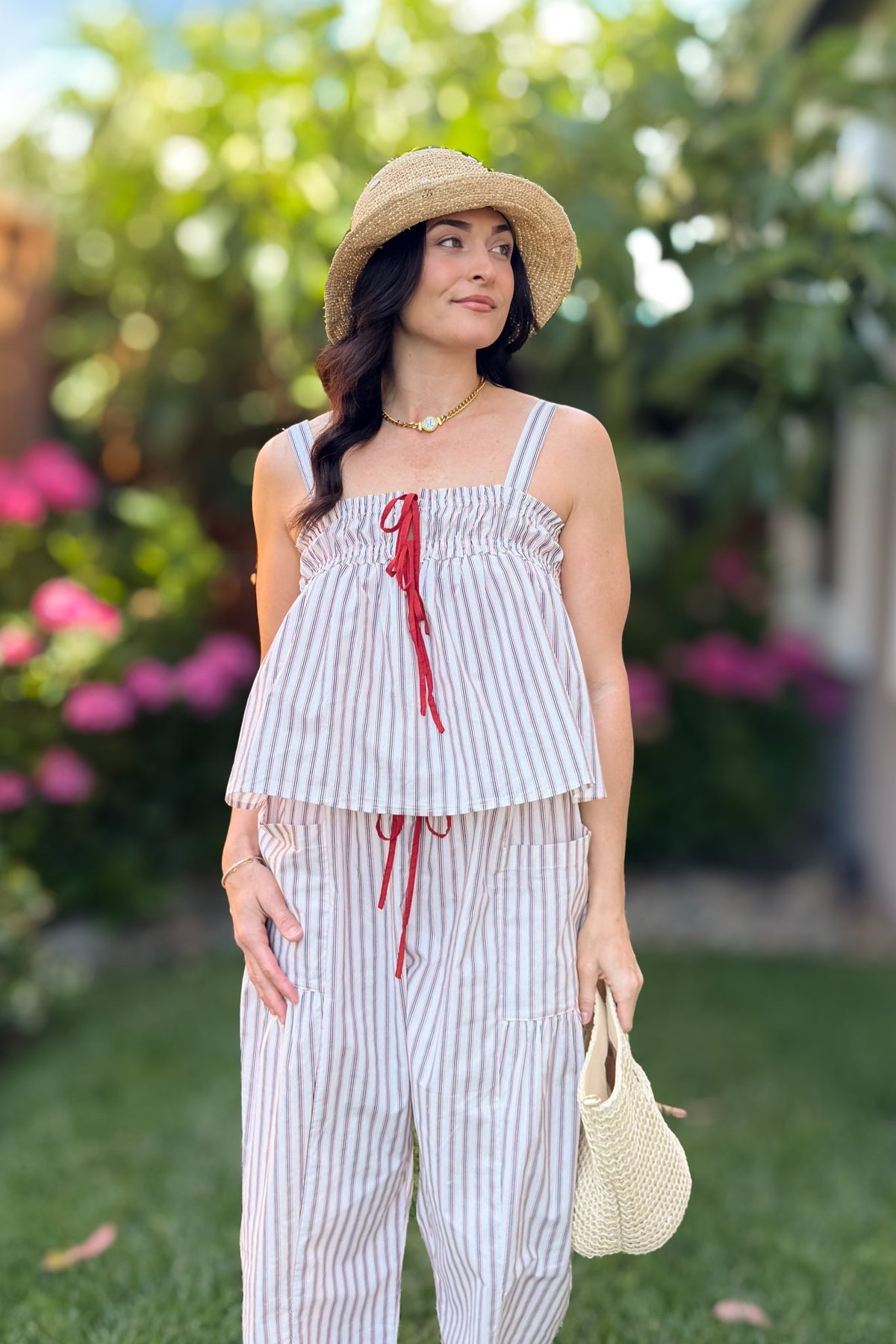 Red & Navy Stripe Cotton Poplin Matching Set - Outfit Sets - Blooming Daily