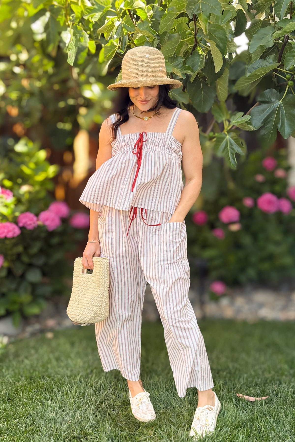 Red & Navy Stripe Cotton Poplin Matching Set - Outfit Sets - Blooming Daily