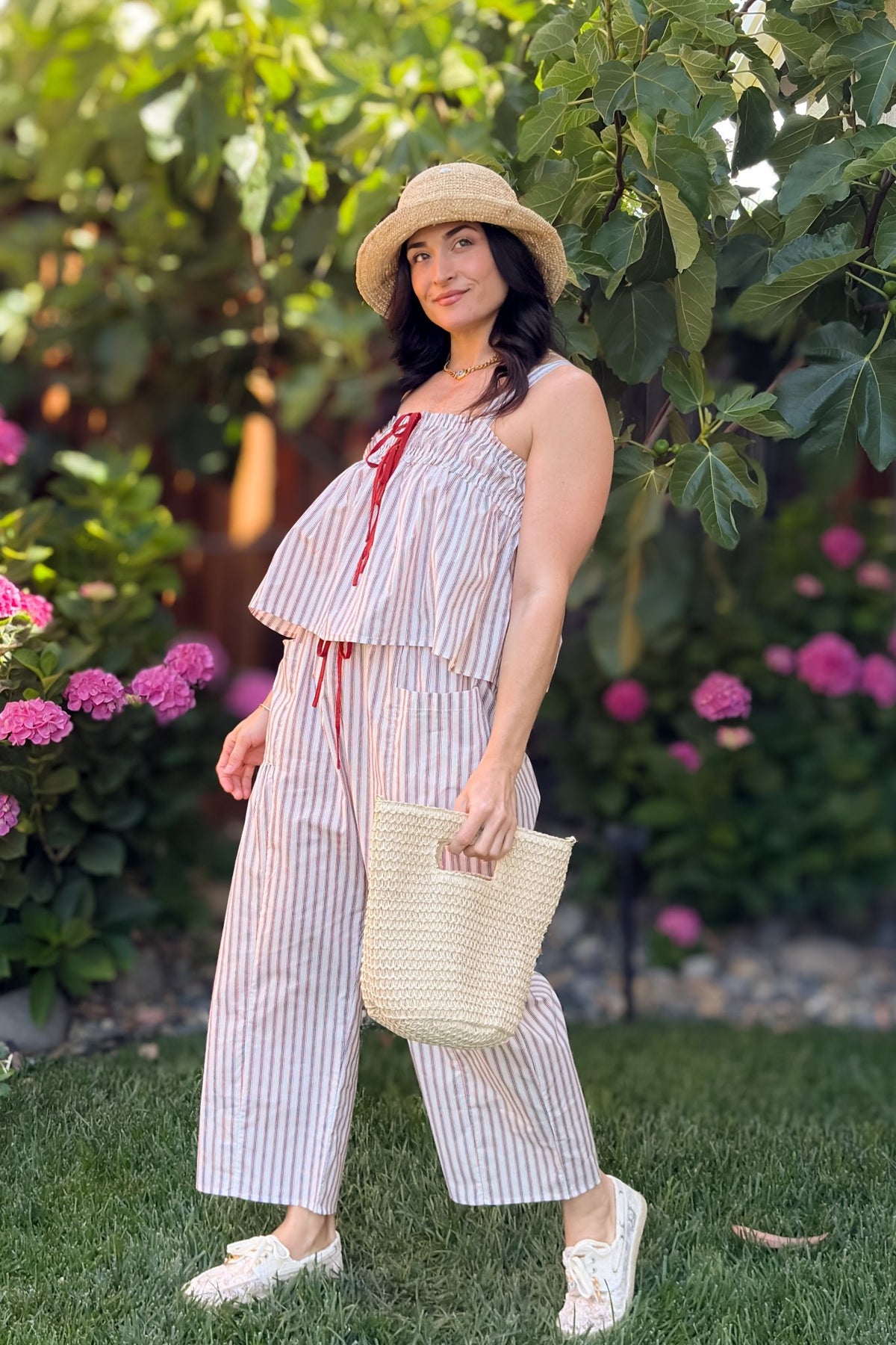 Red & Navy Stripe Cotton Poplin Matching Set - Outfit Sets - Blooming Daily