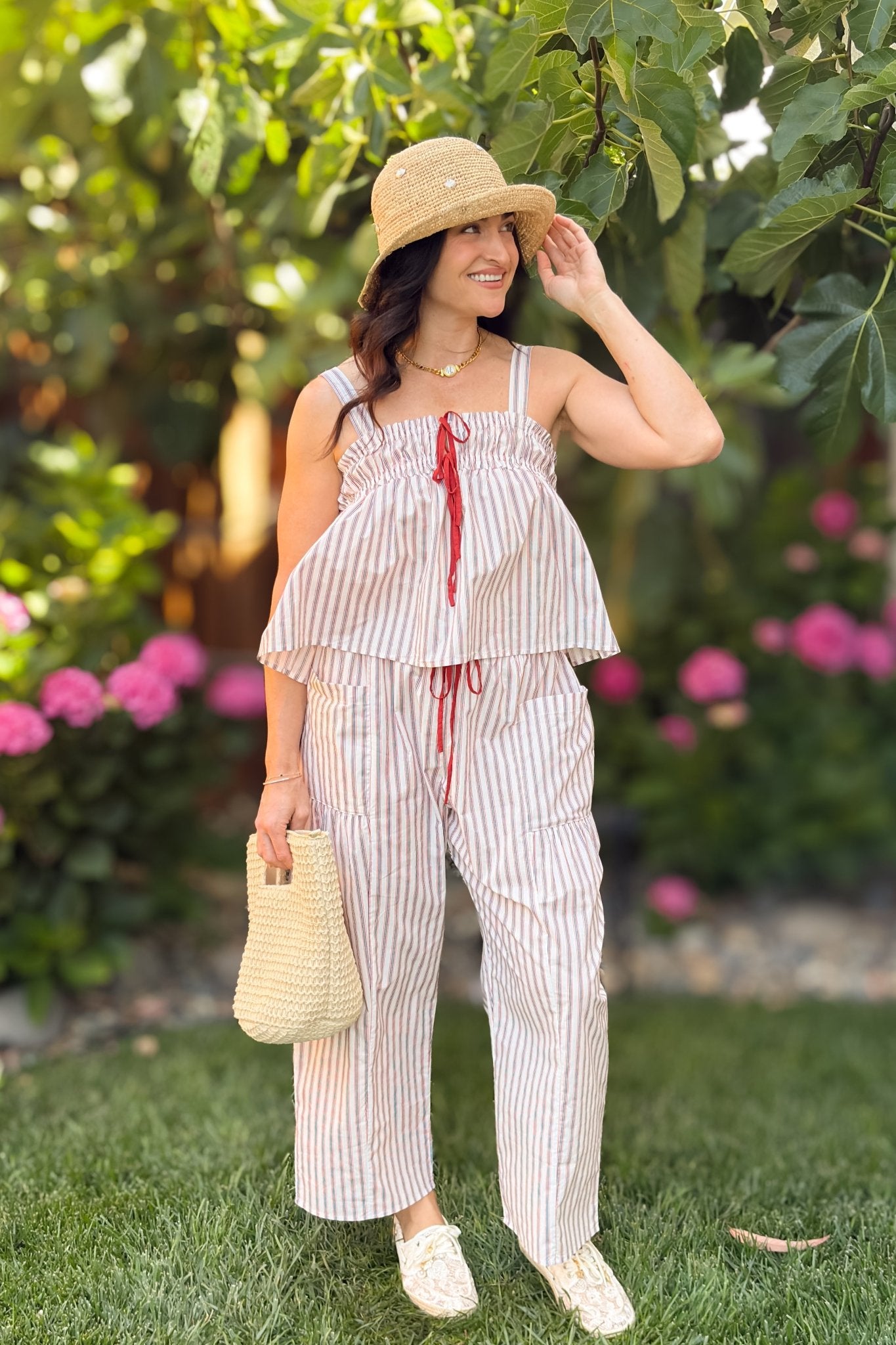Red & Navy Stripe Cotton Poplin Matching Set - Outfit Sets - Blooming Daily