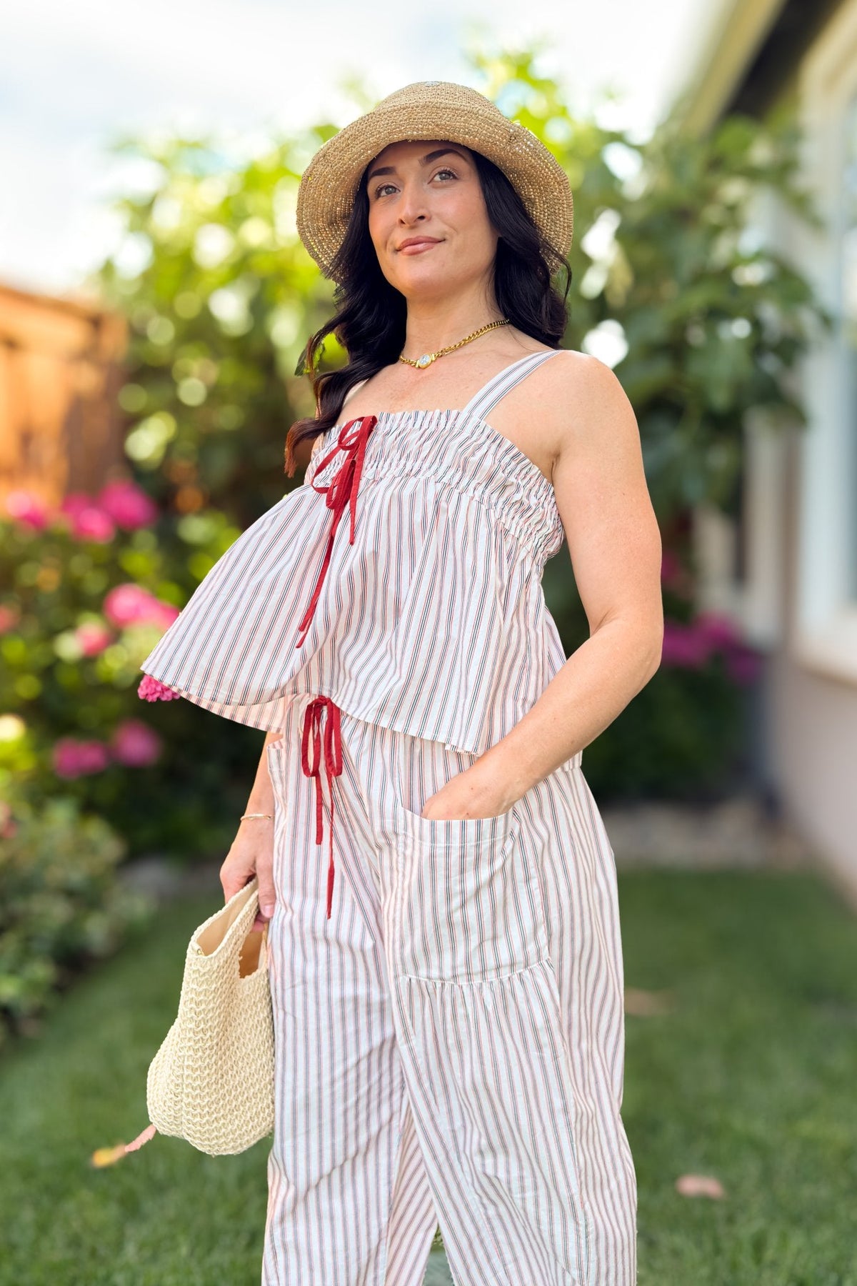 Red & Navy Stripe Cotton Poplin Matching Set - Outfit Sets - Blooming Daily