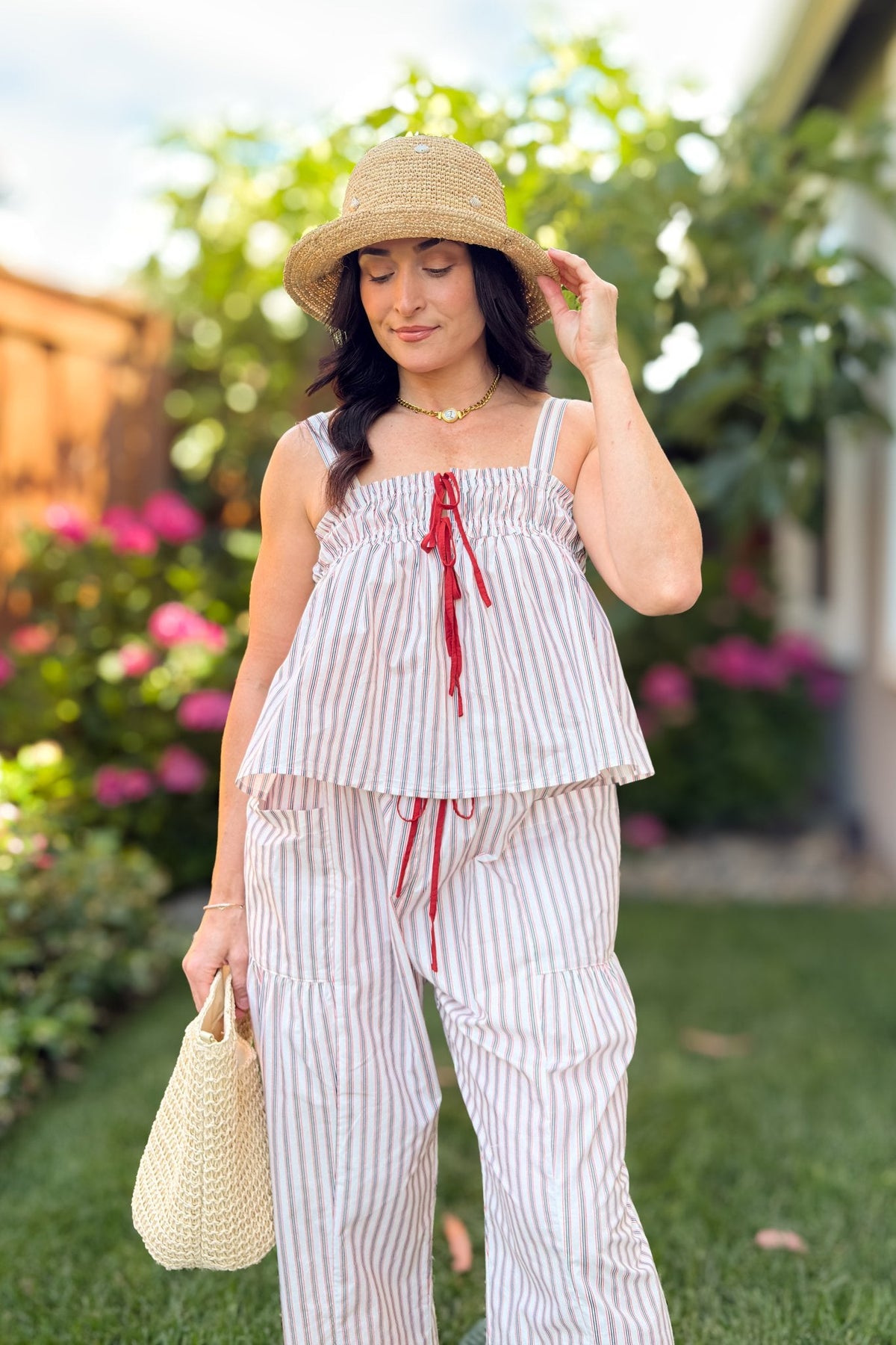 Red & Navy Stripe Cotton Poplin Matching Set - Outfit Sets - Blooming Daily