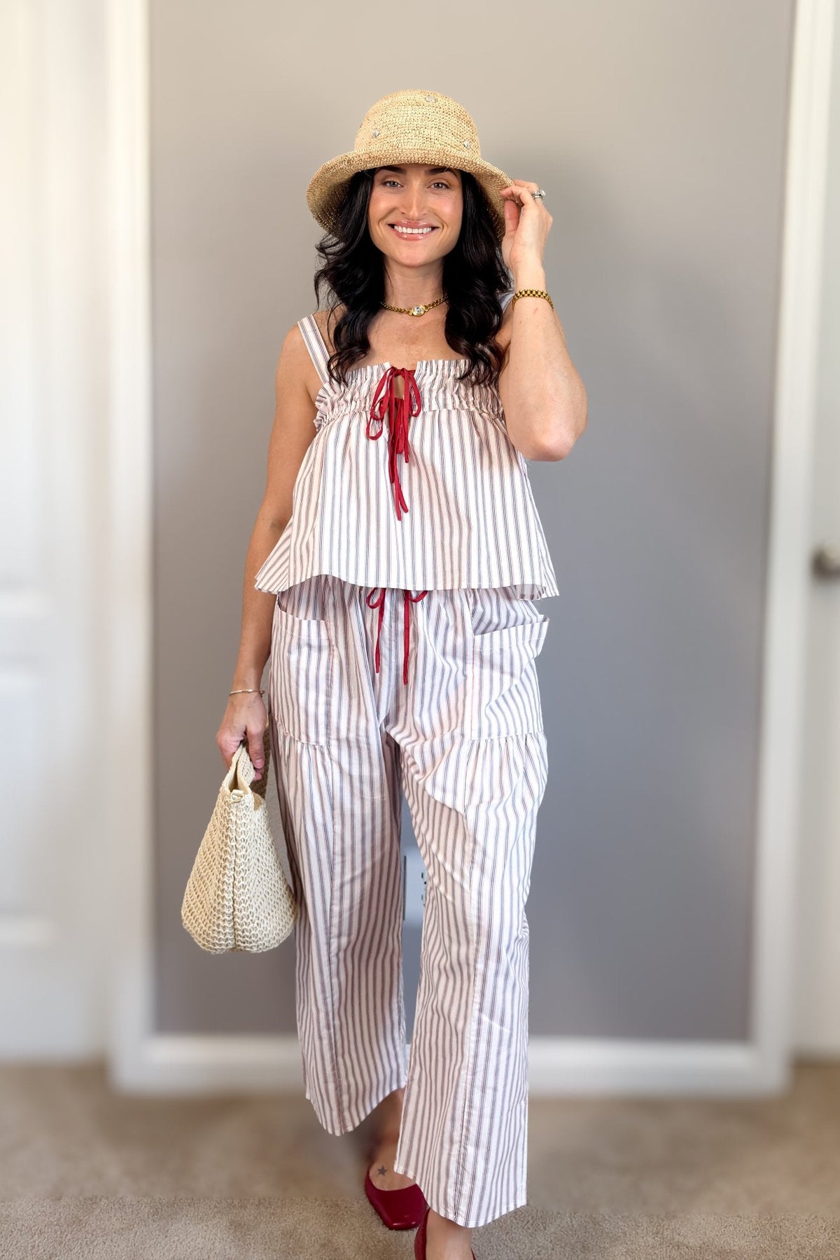 Red & Navy Stripe Cotton Poplin Matching Set - Outfit Sets - Blooming Daily