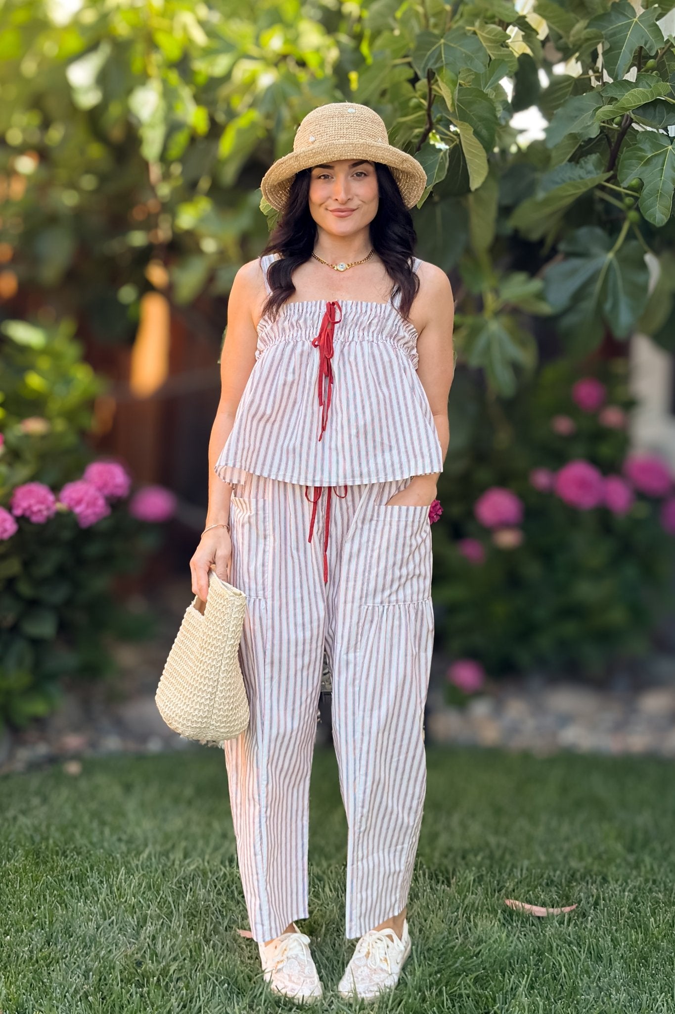 Red & Navy Stripe Cotton Poplin Matching Set - Outfit Sets - Blooming Daily