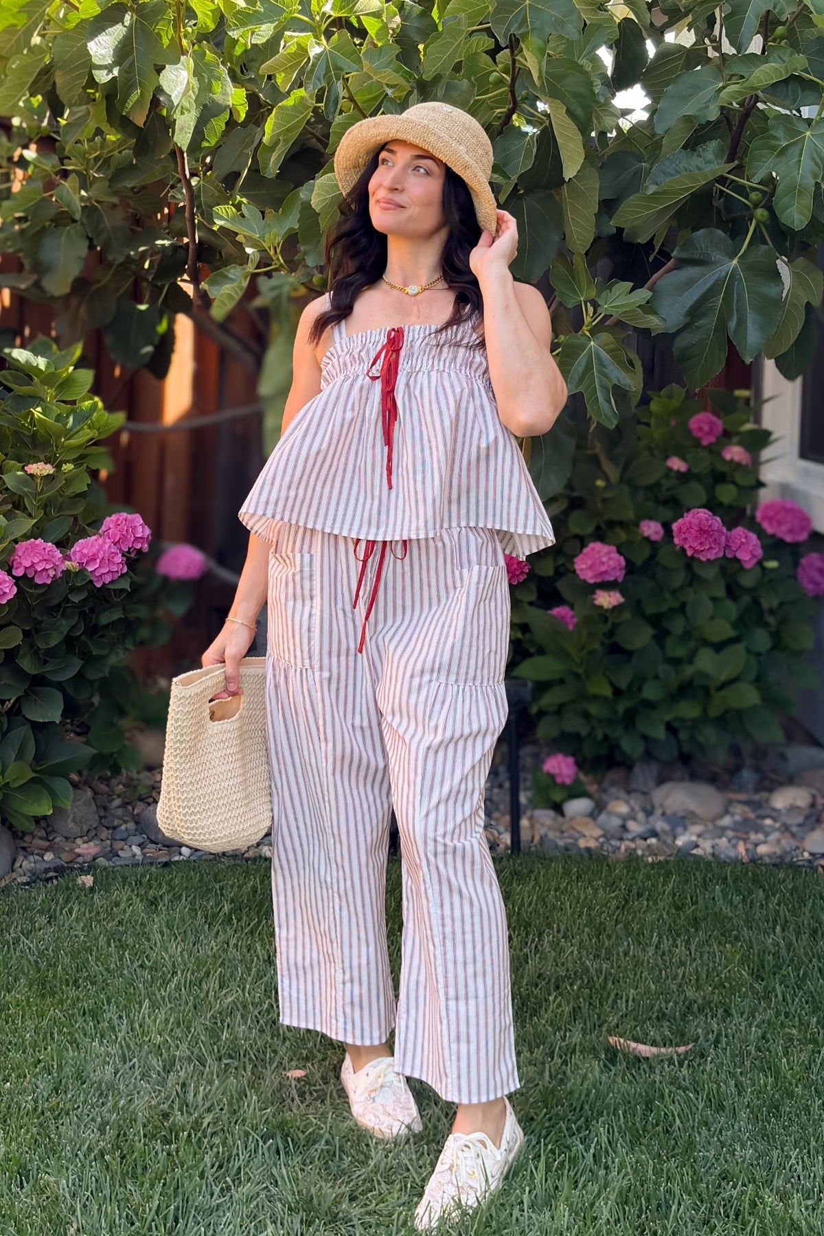 Red & Navy Stripe Cotton Poplin Matching Set - Outfit Sets - Blooming Daily