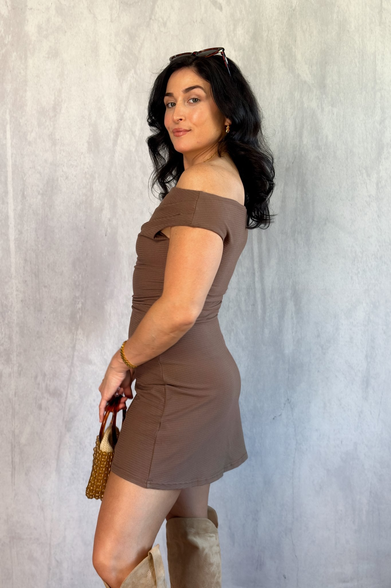 bardot brown mini dress Verona Sequin Mini Dress In Chocolate