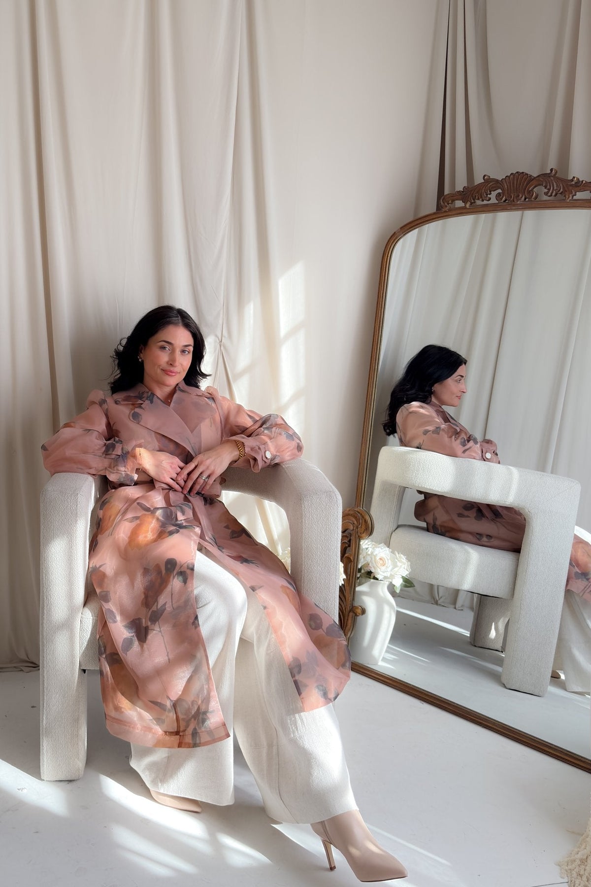 Sheer Floral Trench Coat in Blush Rose - Women's Coat - Blooming Daily