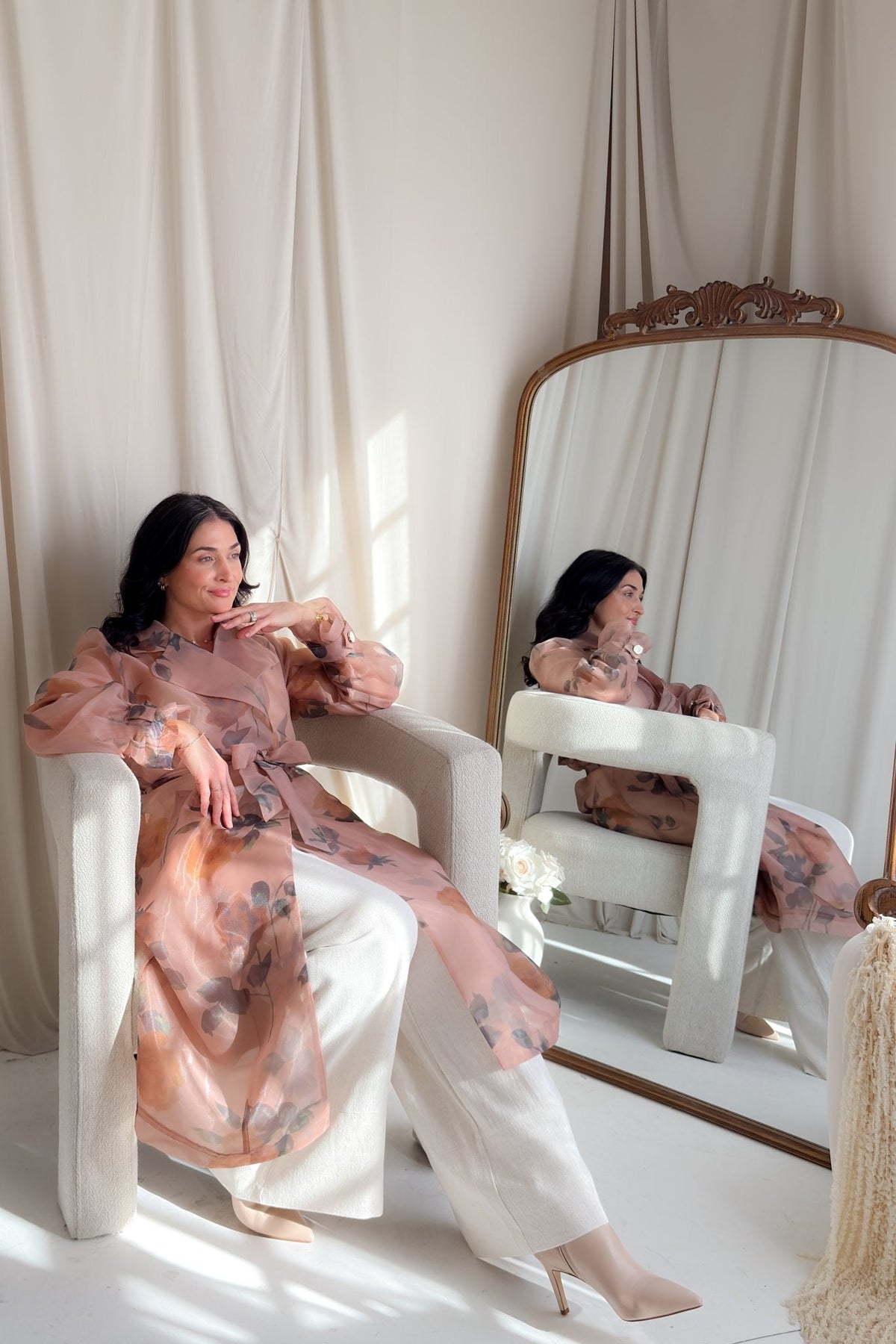 Sheer Floral Trench Coat in Blush Rose - Women's Coat - Blooming Daily