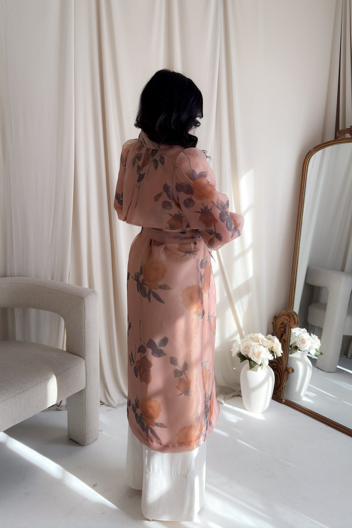 Sheer Floral Trench Coat in Blush Rose - Women's Coat - Blooming Daily