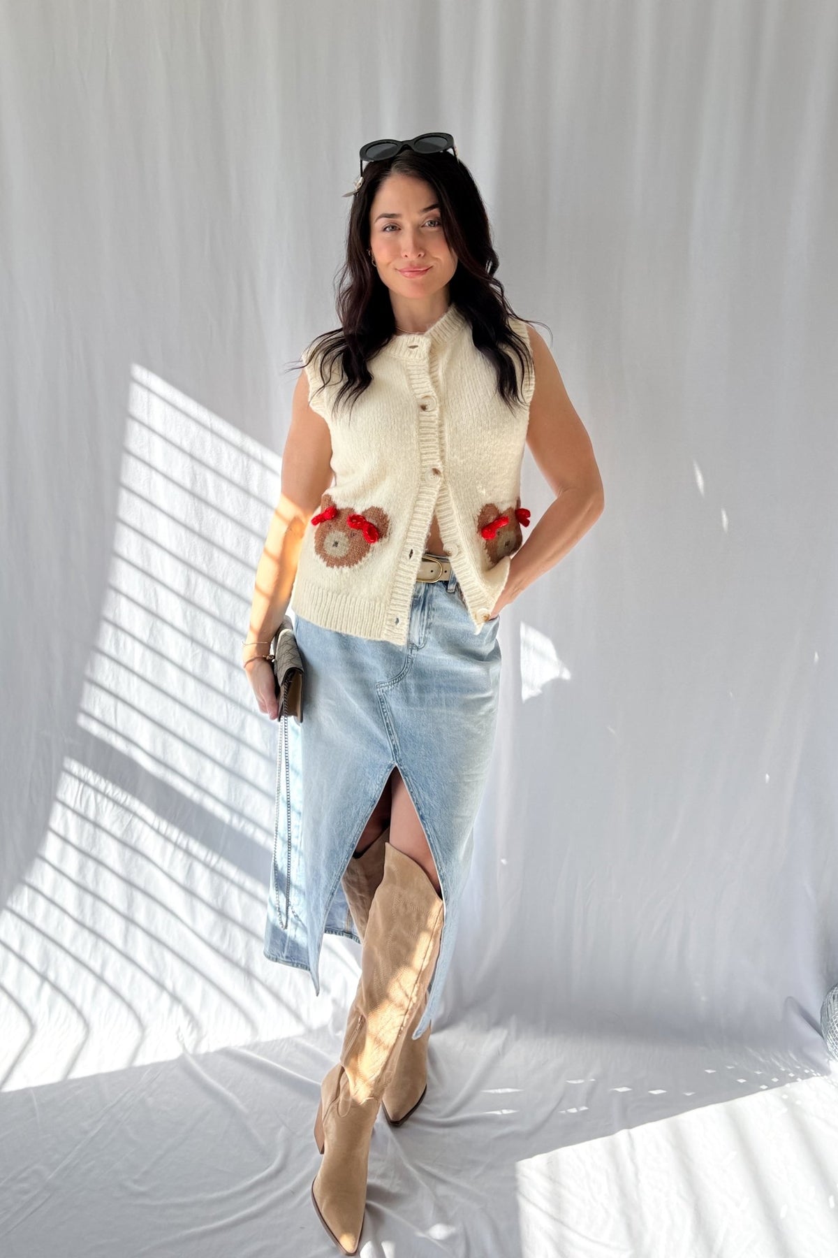 Sofie The Label | Teddy Bear Button Down Knit Vest | Cream - Women&#39;s Shirts &amp; Tops - Blooming Daily