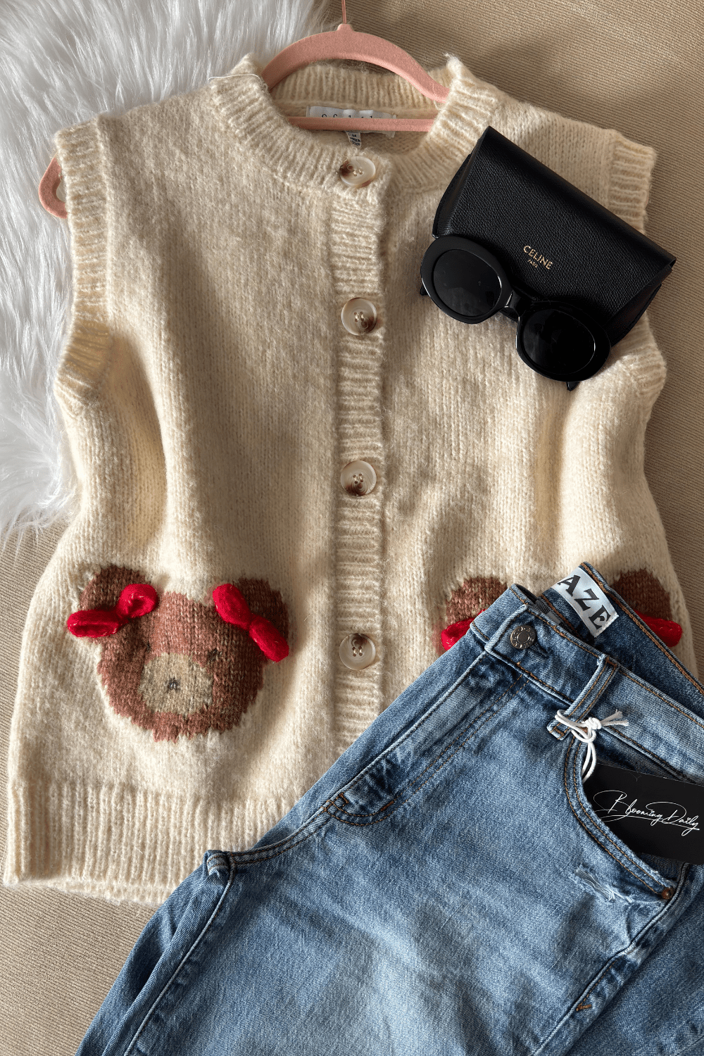 Sofie The Label | Teddy Bear Button Down Knit Vest | Cream - Women&#39;s Shirts &amp; Tops - Blooming Daily