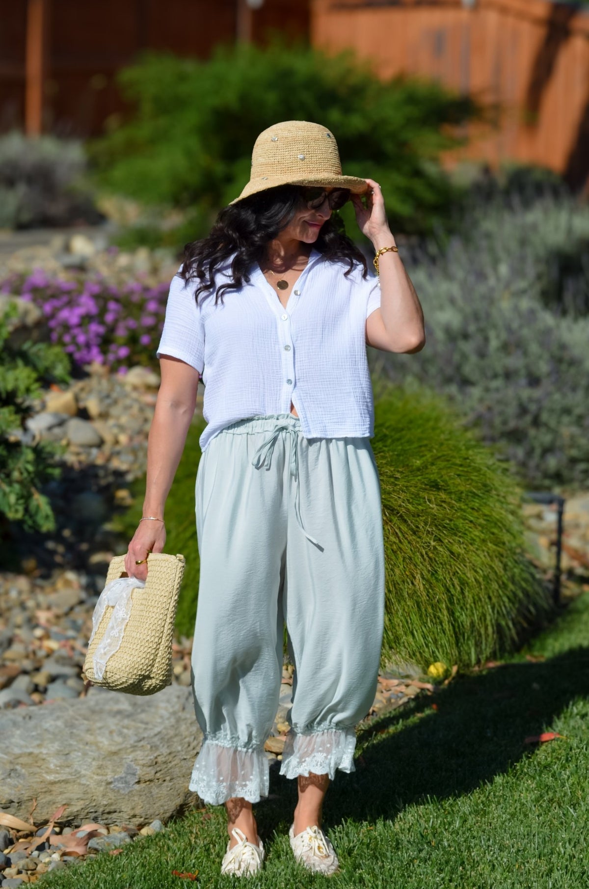 Soft Mint Lace Hem Bloomer Pants - Women's Pants - Blooming Daily