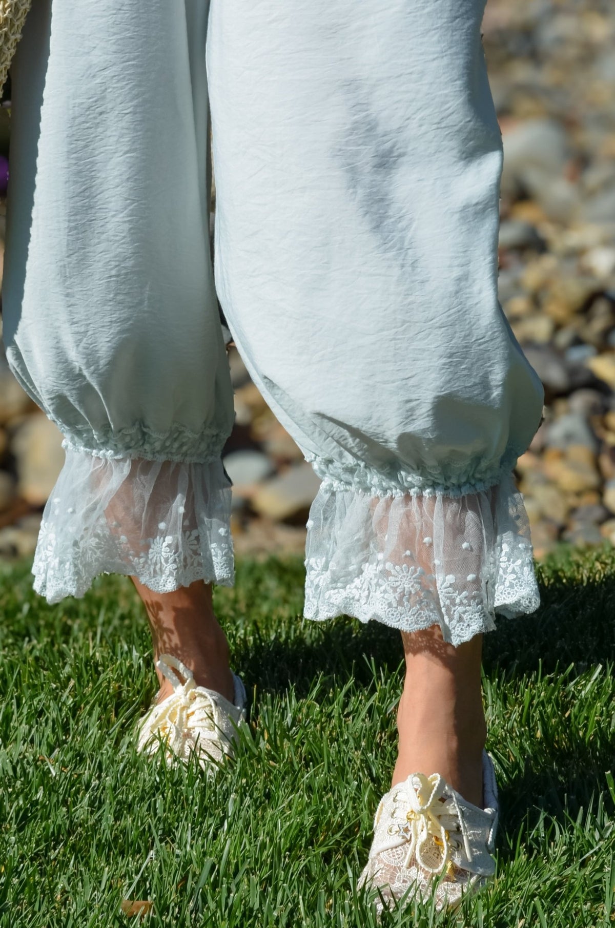 Soft Mint Lace Hem Bloomer Pants - Women's Pants - Blooming Daily