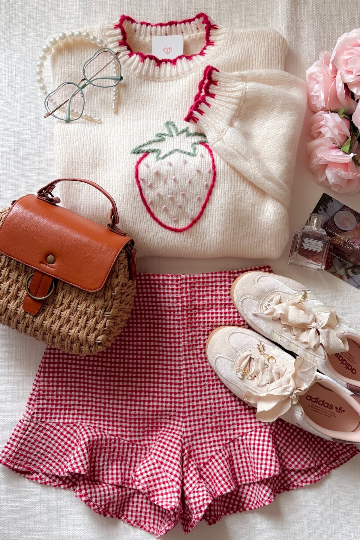 Strawberry Embroidered Knit Sweater – Cream - Women's Sweaters - Blooming Daily