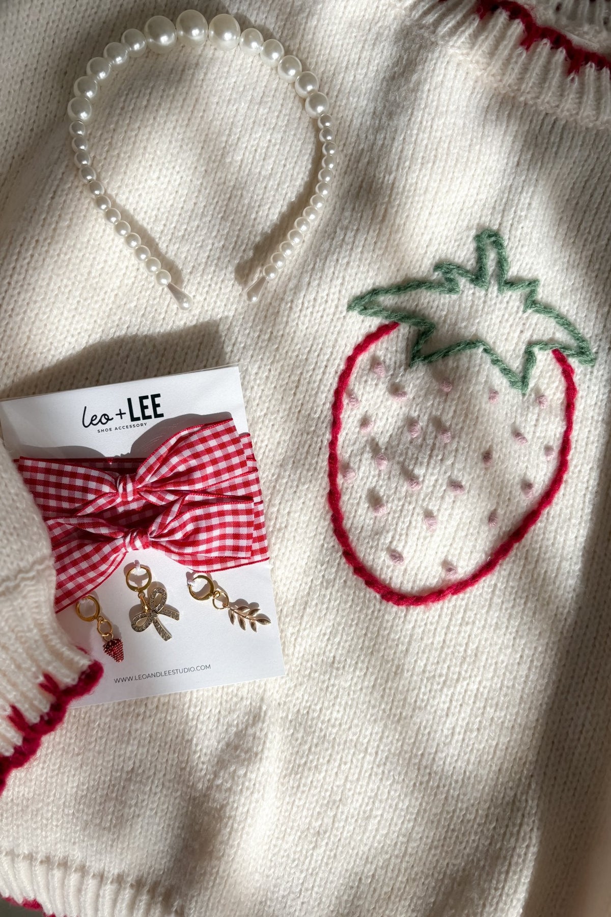 Strawberry Embroidered Knit Sweater – Cream - Women's Sweaters - Blooming Daily