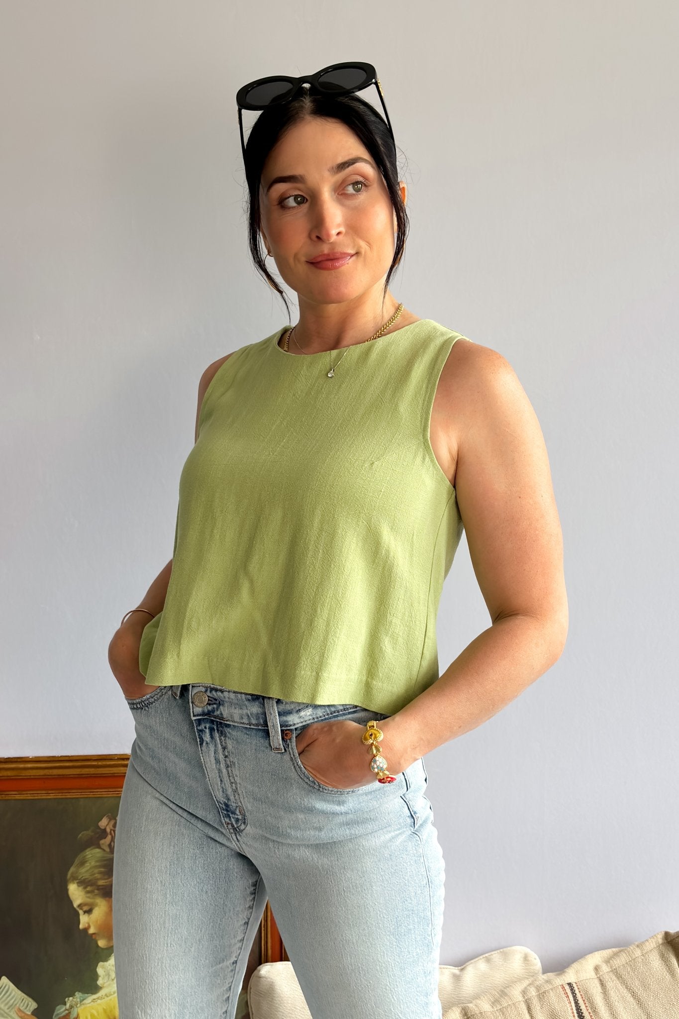 Sugarloaf Top | Green Linen Tank Top - Women's Shirts & Tops - Blooming Daily