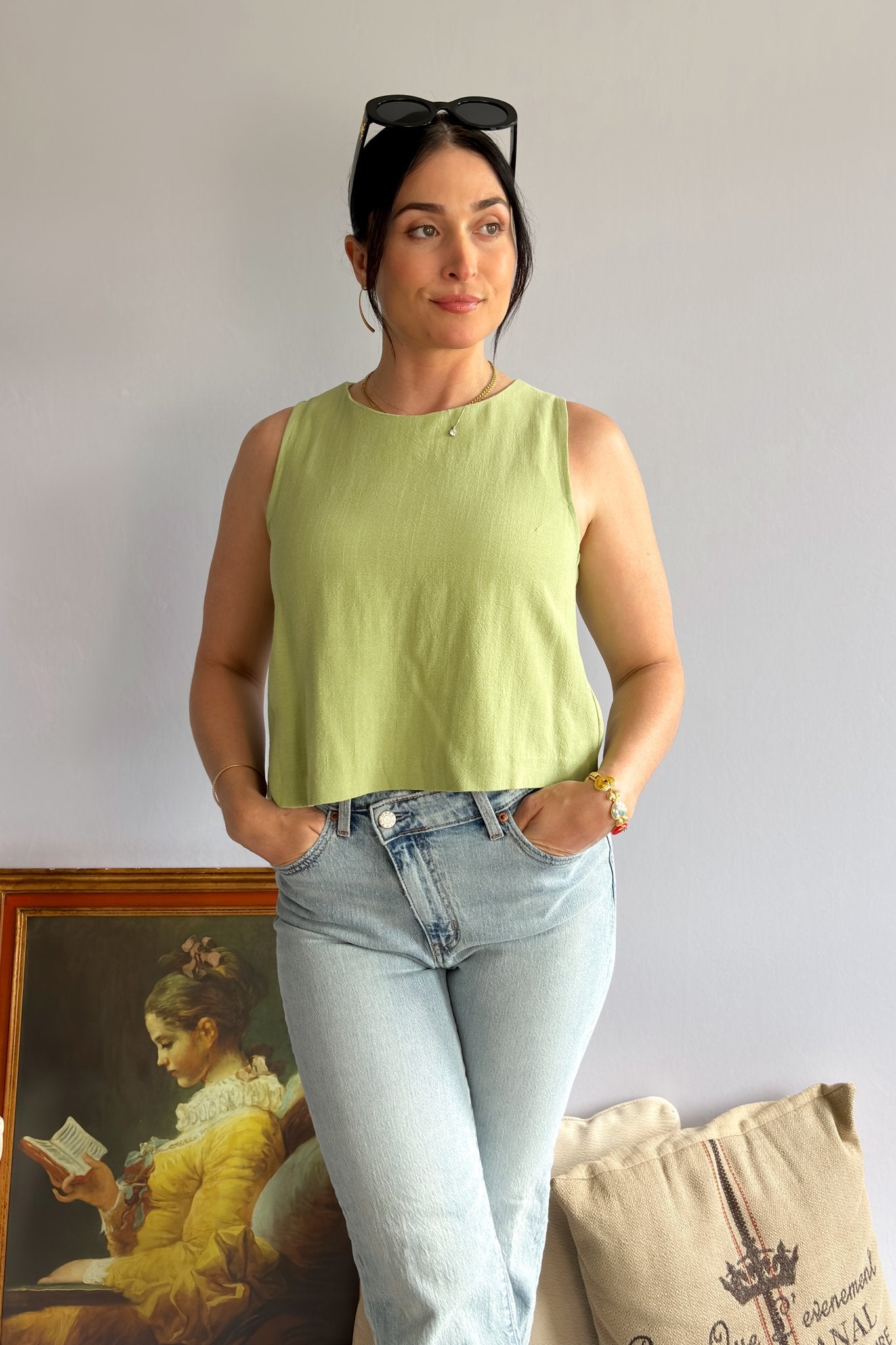 Sugarloaf Top | Green Linen Tank Top - Women's Shirts & Tops - Blooming Daily