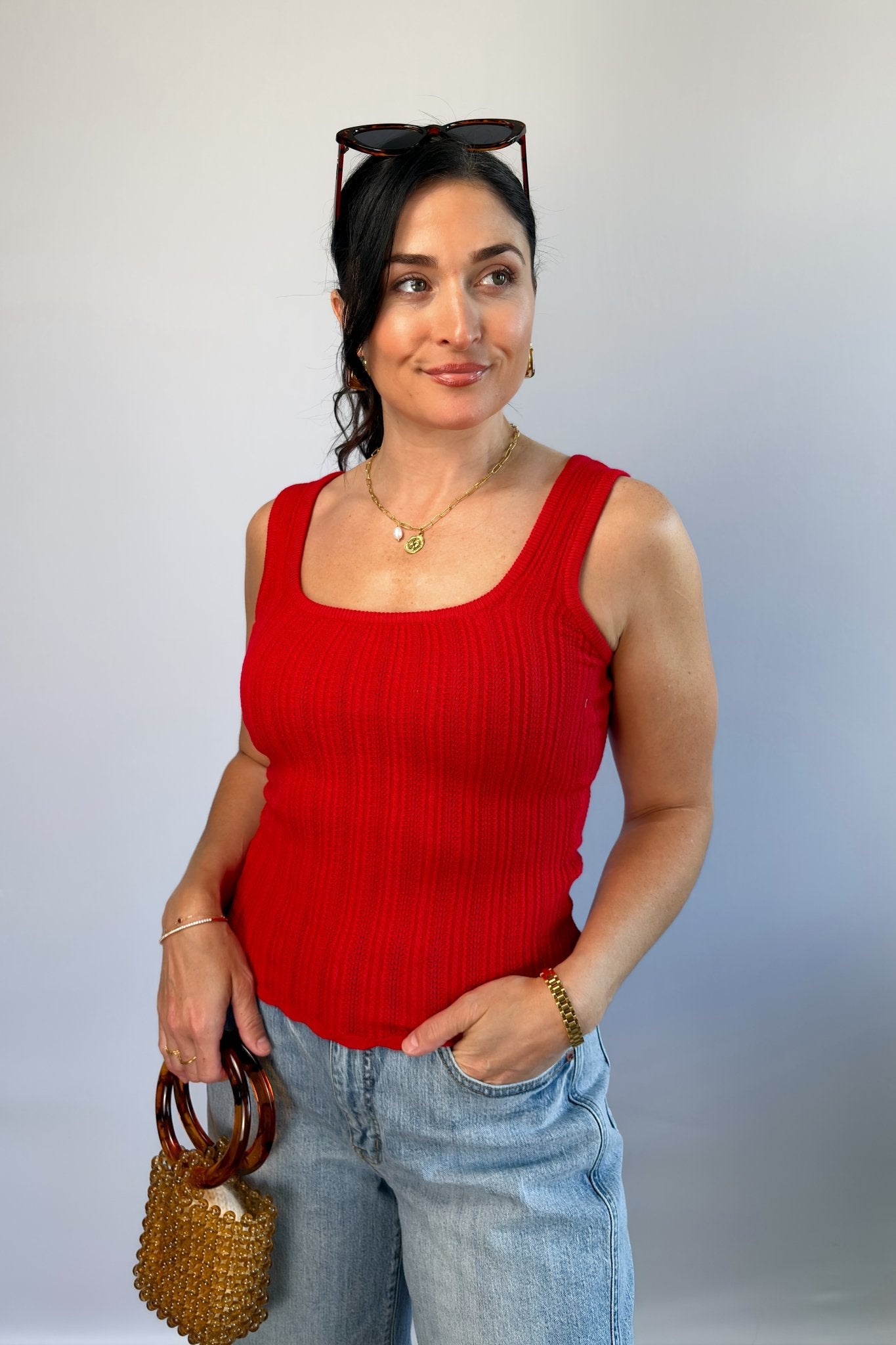 Thread & Supply | Aster Tank | Red Stretch Knit Top