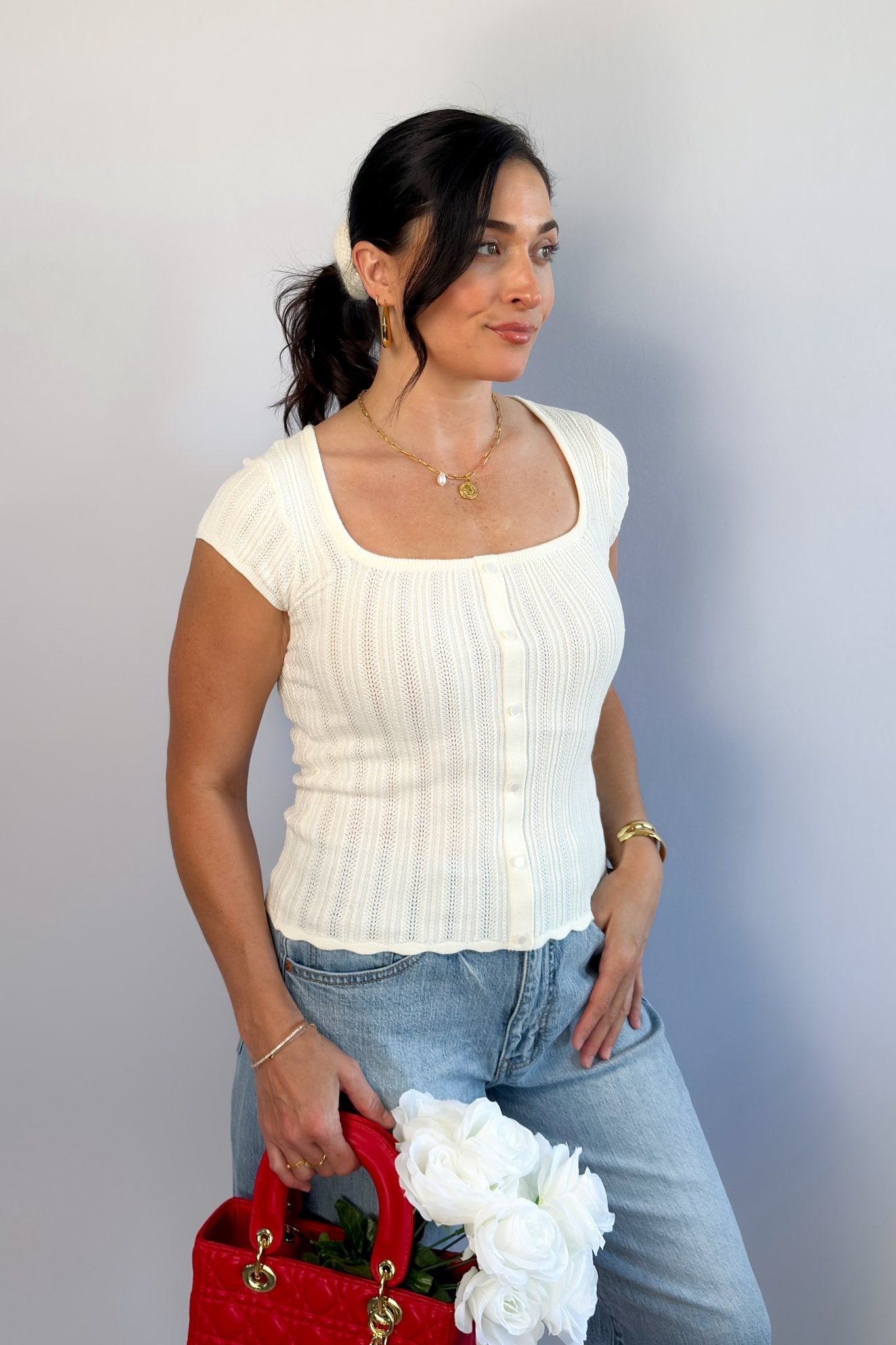 Thread & Supply | Aster Top | White Stretch Knit Shirt - Women's Shirts & Tops - Blooming Daily