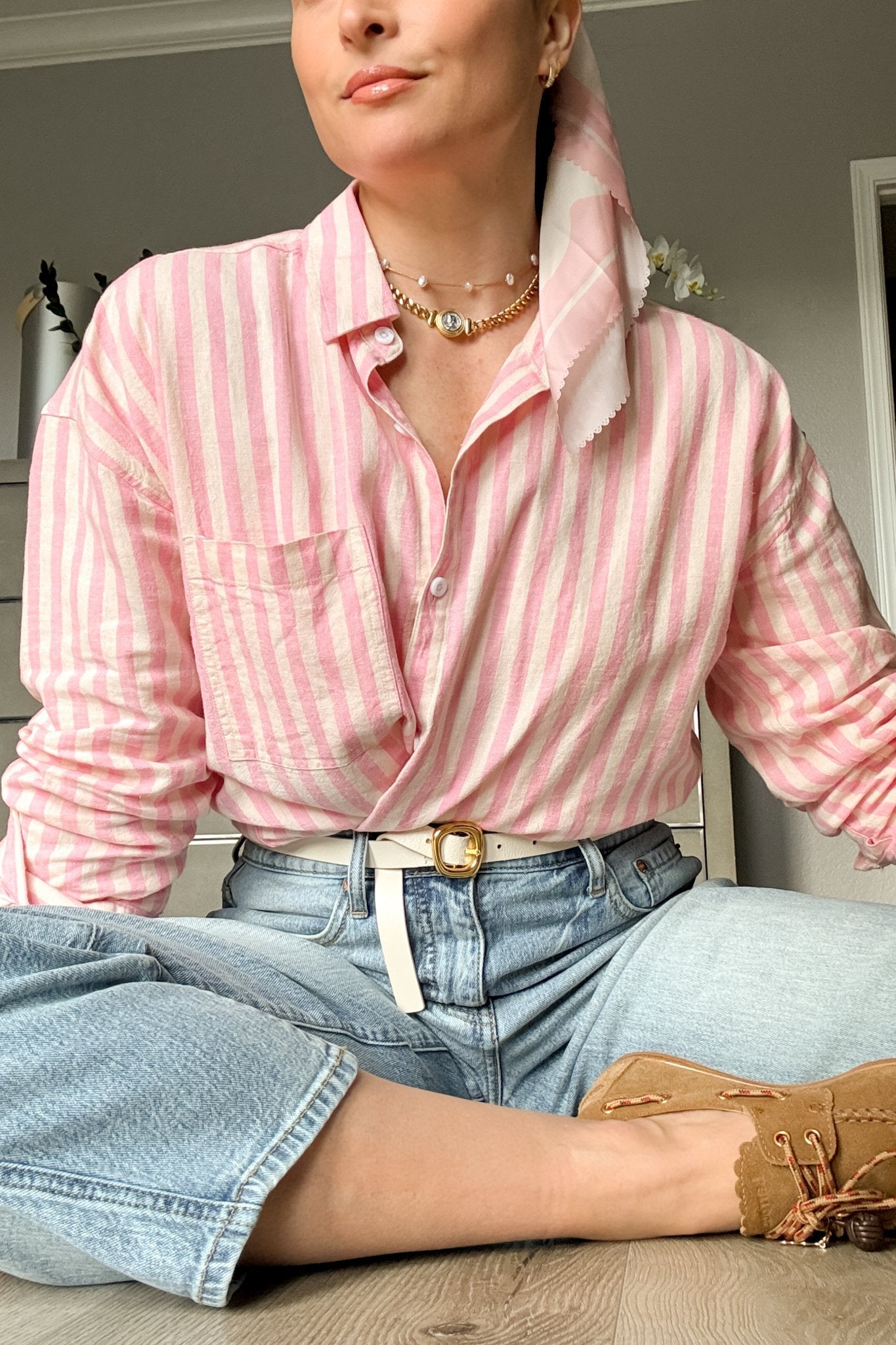 Thread & Supply Eden Shirt Pink Stripe Linen Blend S