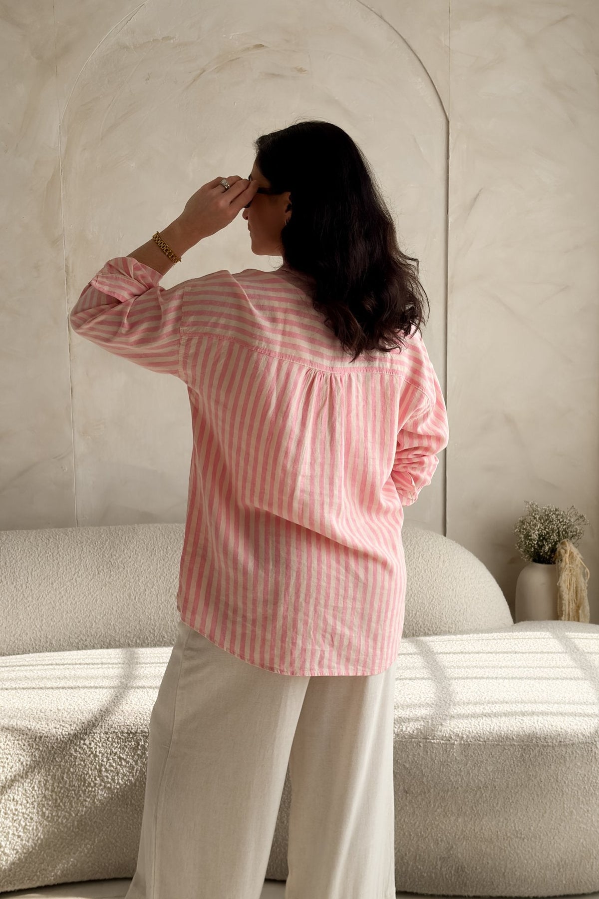 Thread & Supply Eden Shirt – Pink Stripe Linen Blend Women’s Shirt - Women's Shirts & Tops - Blooming Daily