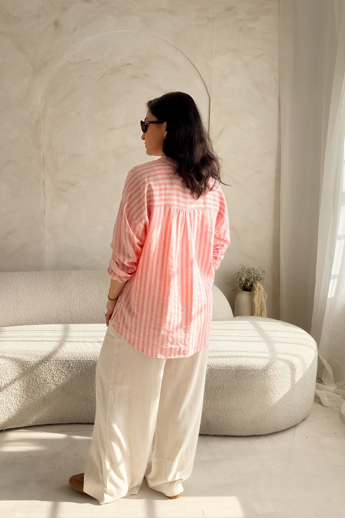 Thread & Supply Eden Shirt – Pink Stripe Linen Blend Women’s Shirt - Women's Shirts & Tops - Blooming Daily