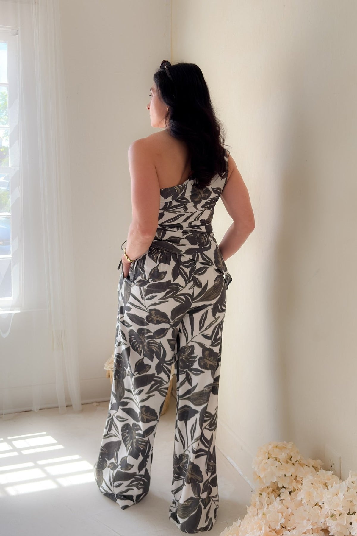 Tropical Print Wide Leg Pants - Women's Pants - Blooming Daily