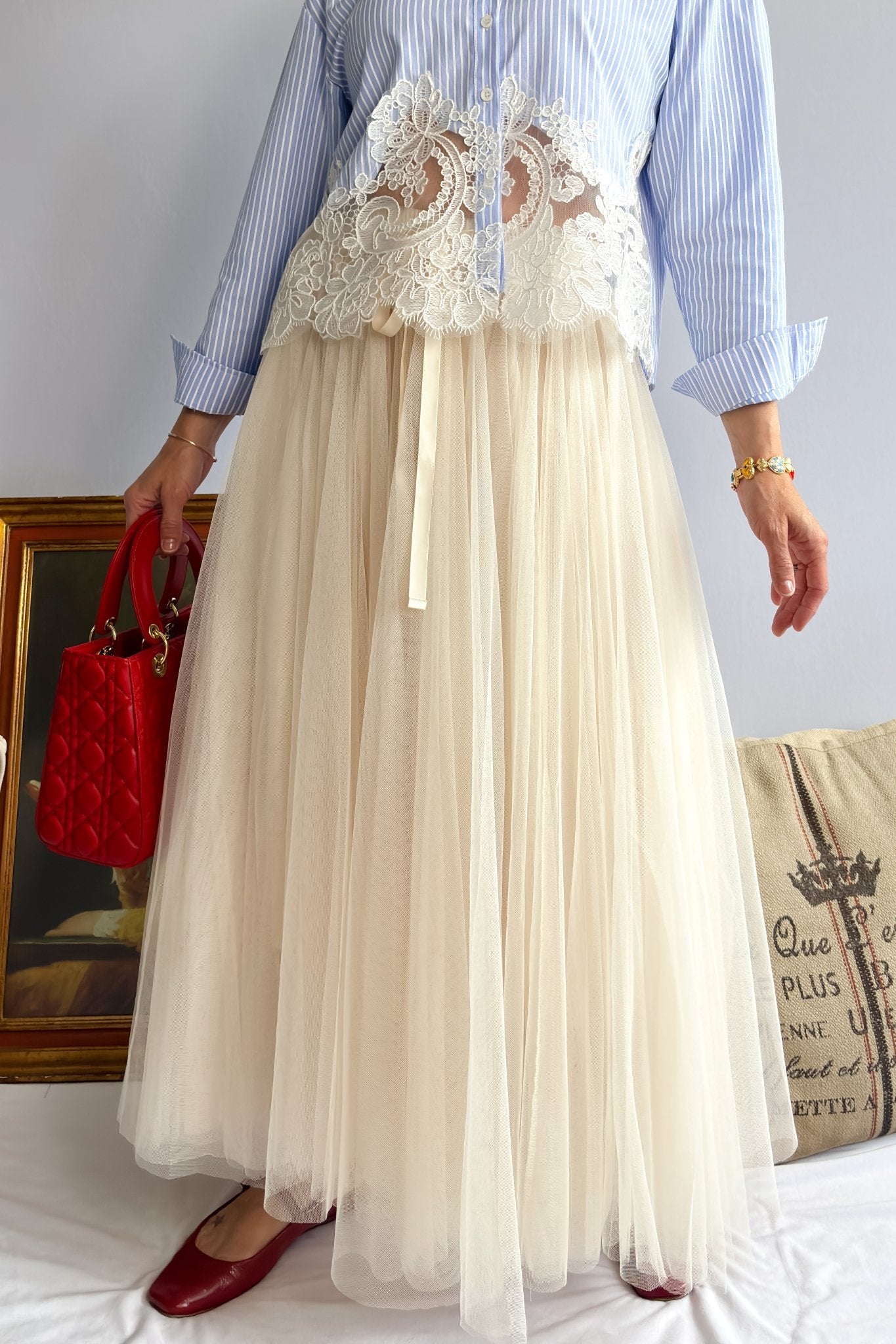 Tulle Maxi Skirt Ivory Choklate Parisian Dress Blooming Daily