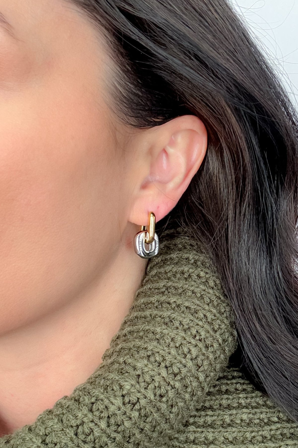 Two - Tone Chain Link Earrings – 18K Gold Plated Stainless Steel - Women's Jewelry - Blooming Daily