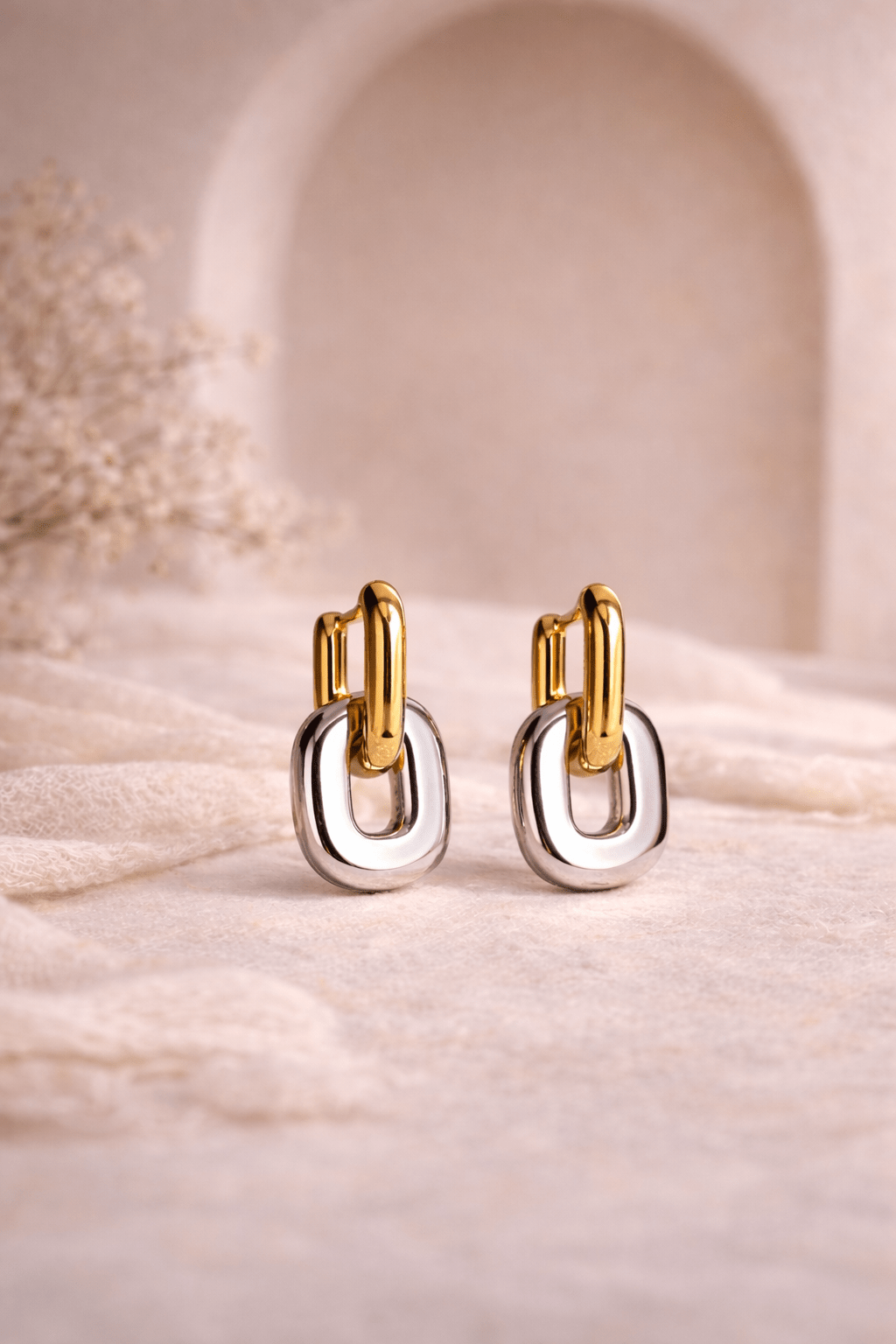 Two - Tone Chain Link Earrings – 18K Gold Plated Stainless Steel - Women's Jewelry - Blooming Daily