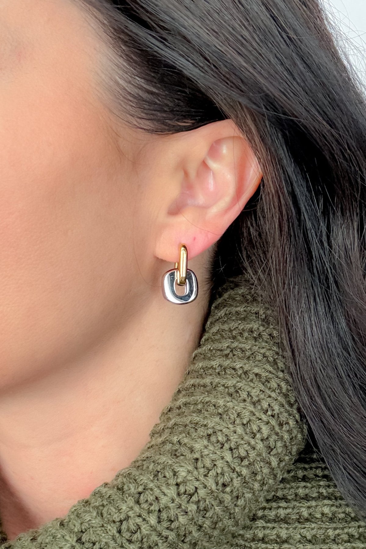 Two - Tone Chain Link Earrings – 18K Gold Plated Stainless Steel - Women's Jewelry - Blooming Daily