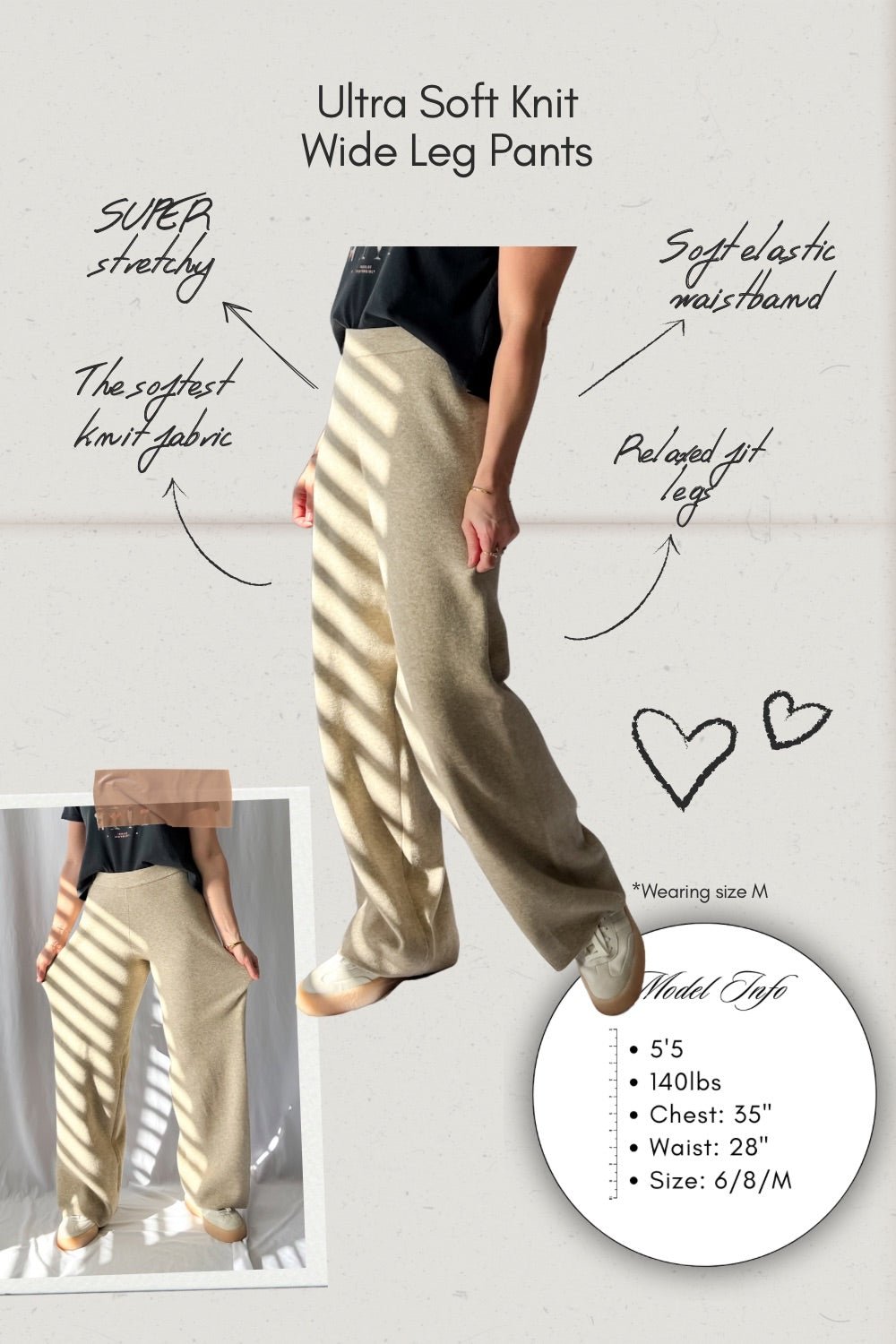 Ultra Soft Knit Wide Leg Pants - Stretchy Relaxed Fit Lounge Wear - Women&#39;s Pants - Blooming Daily