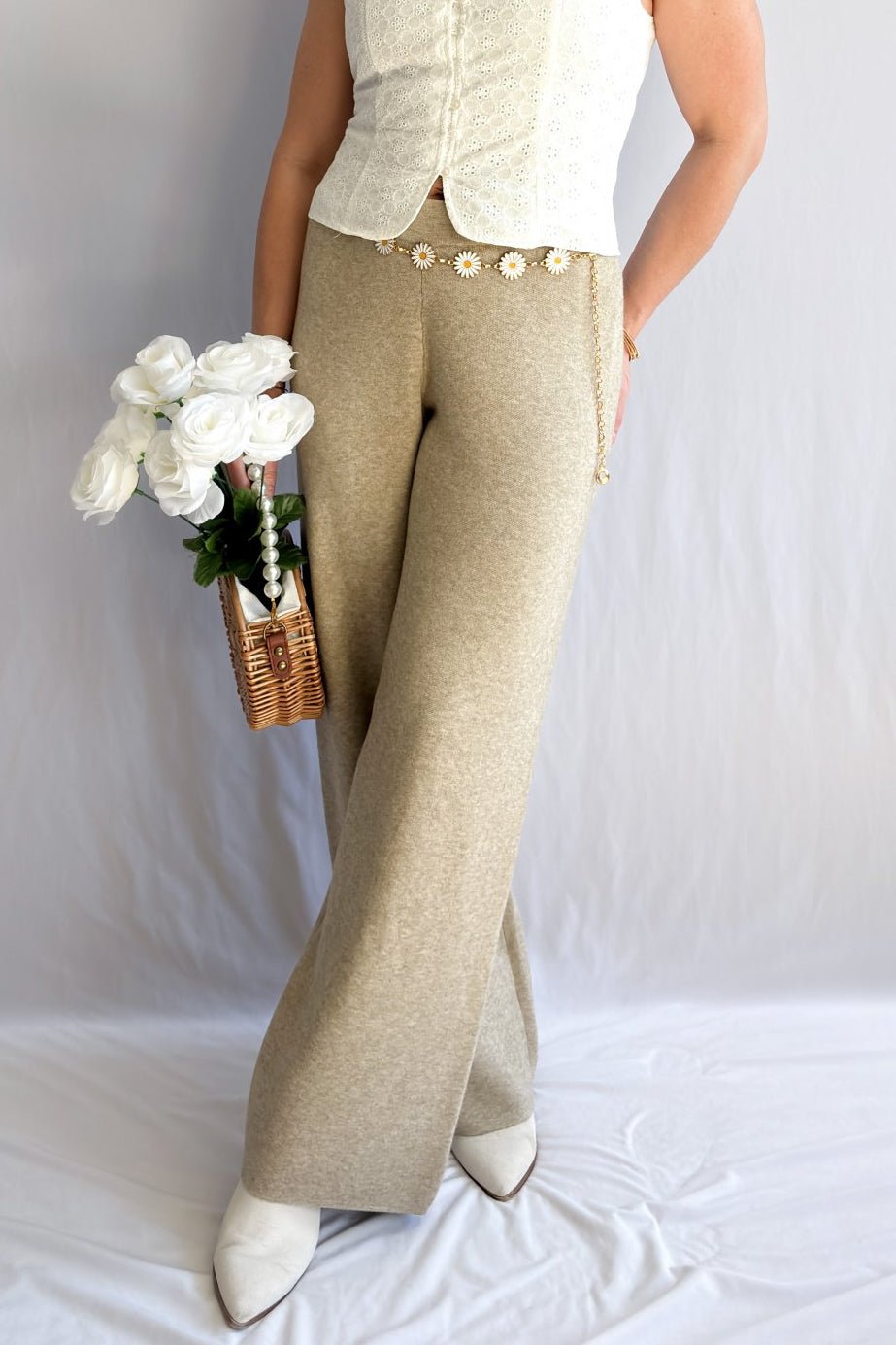 Ultra Soft Knit Wide Leg Pants - Stretchy Relaxed Fit Lounge Wear - Women&#39;s Pants - Blooming Daily