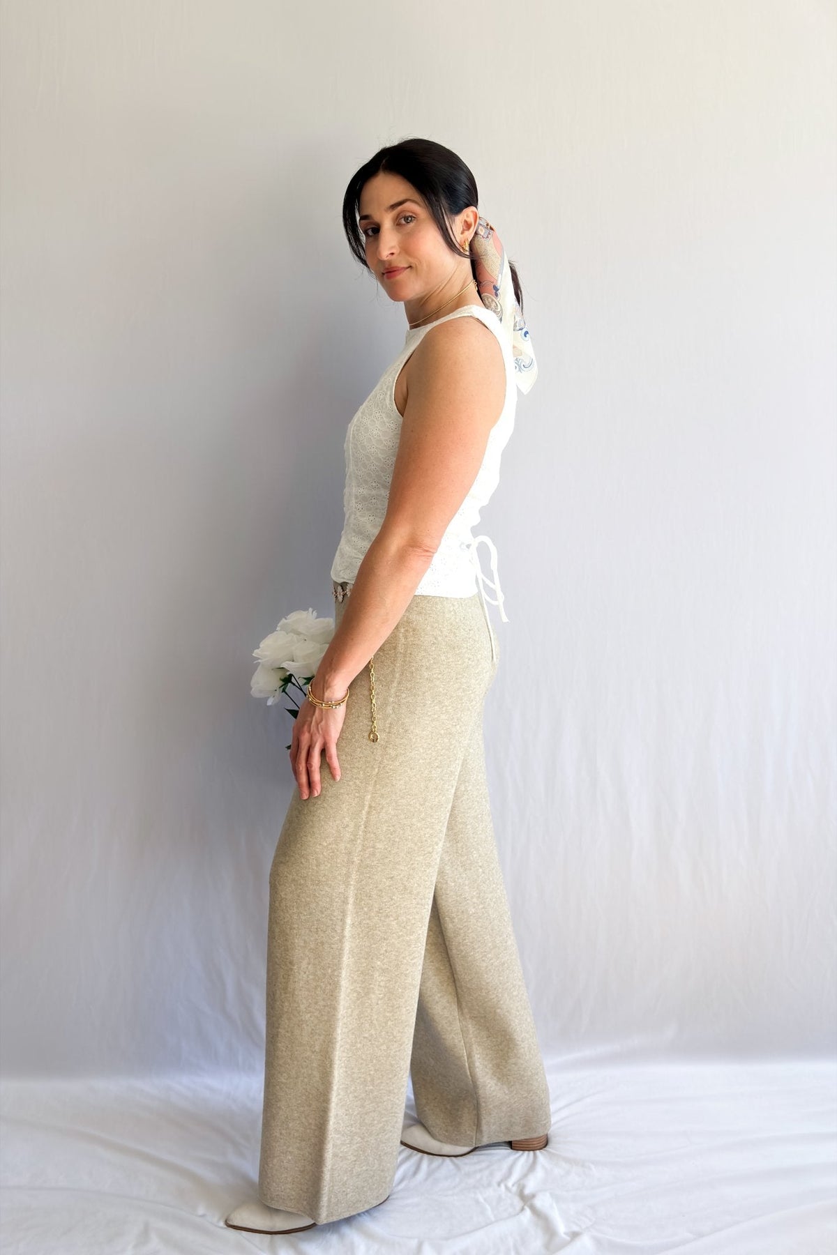 Ultra Soft Knit Wide Leg Pants - Stretchy Relaxed Fit Lounge Wear - Women&#39;s Pants - Blooming Daily