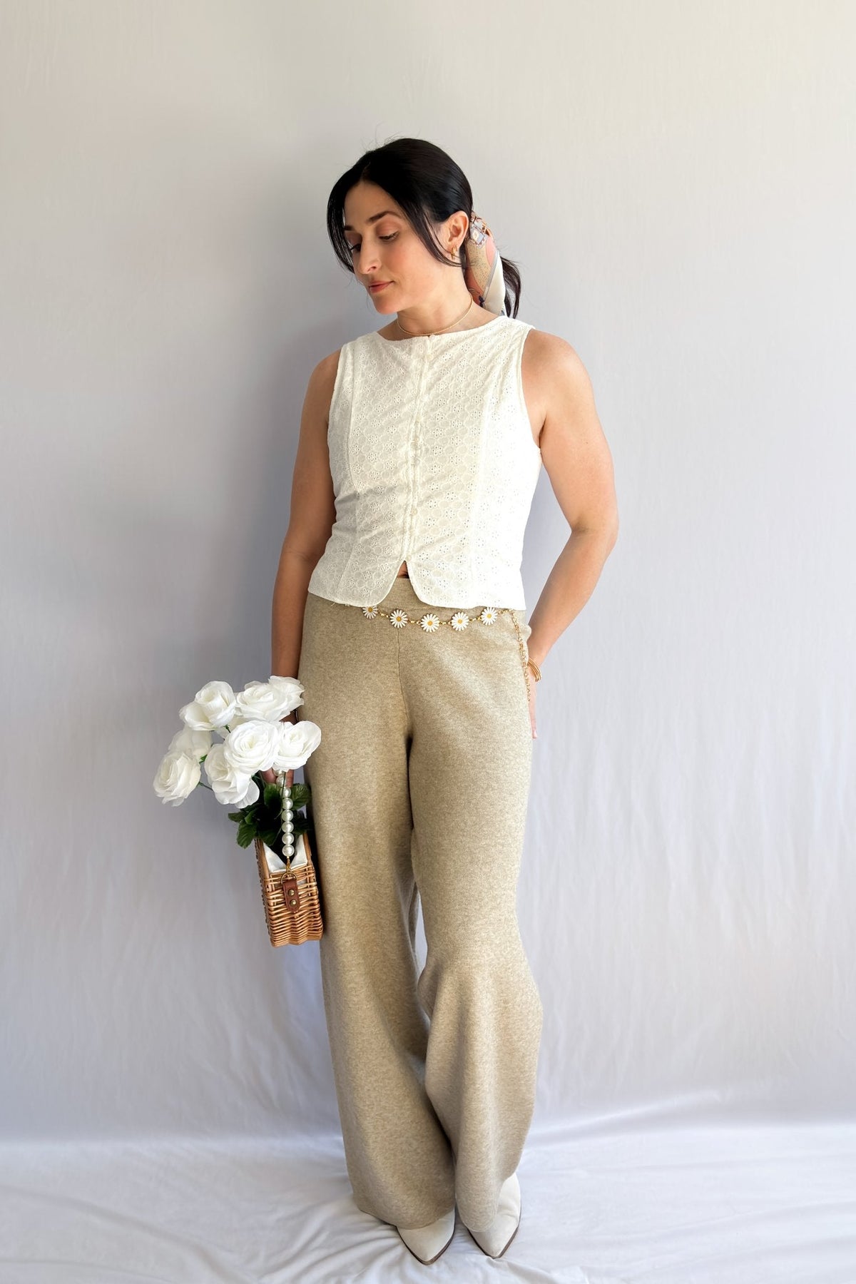 Ultra Soft Knit Wide Leg Pants - Stretchy Relaxed Fit Lounge Wear - Women&#39;s Pants - Blooming Daily