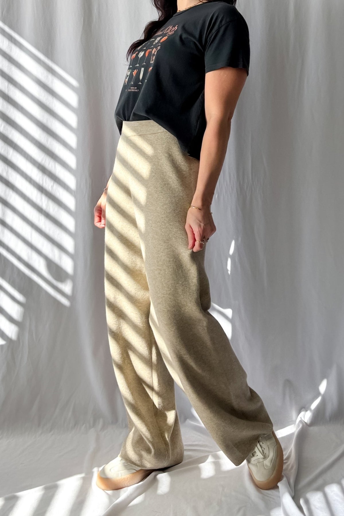 Ultra Soft Knit Wide Leg Pants - Stretchy Relaxed Fit Lounge Wear - Women&#39;s Pants - Blooming Daily