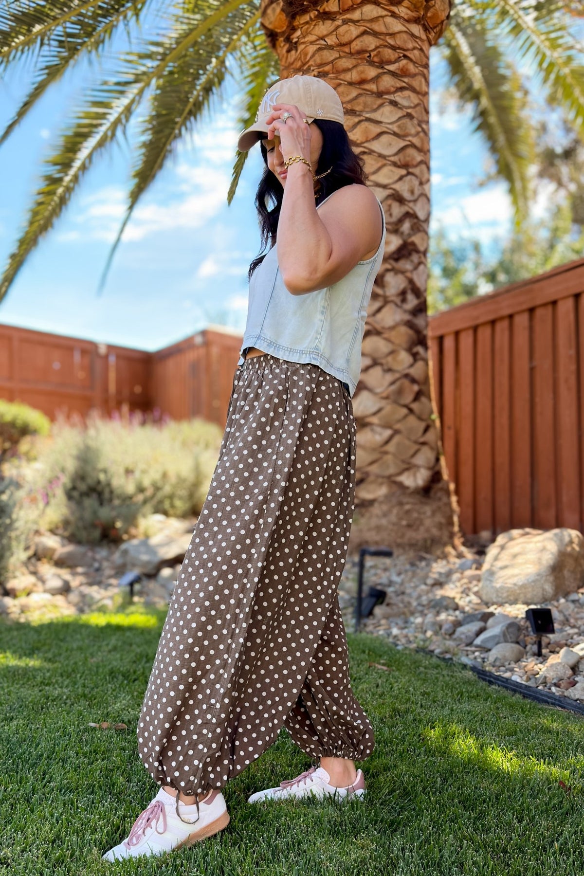Washed Brown Polka Dot Balloon Pants - Women's Pants - Blooming Daily