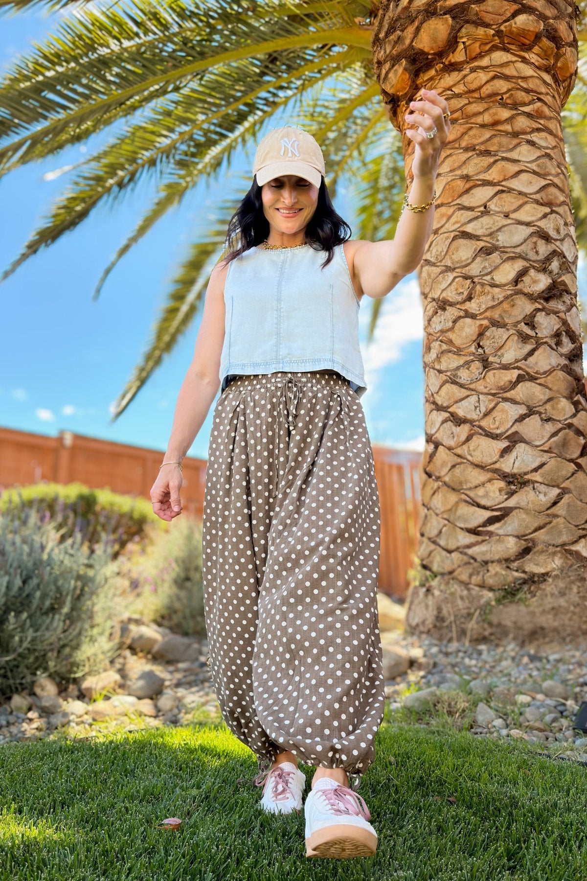 Washed Brown Polka Dot Balloon Pants - Women's Pants - Blooming Daily