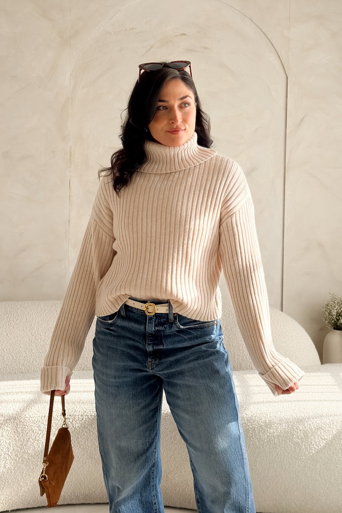 Weekend LA Merino Wool Ribbed Turtleneck Sweater – Soft Stretch - Women's Sweaters - Blooming Daily