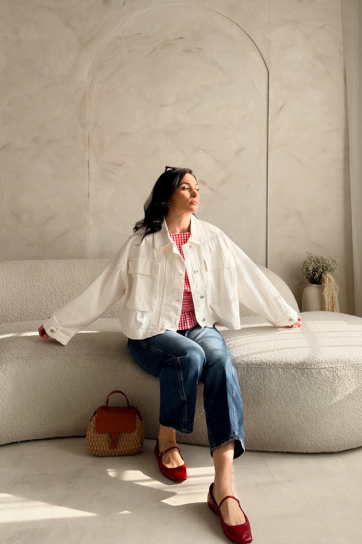 White Cotton Oversized Utility Jacket – Lightweight, Relaxed Fit - Women's Jacket - Blooming Daily