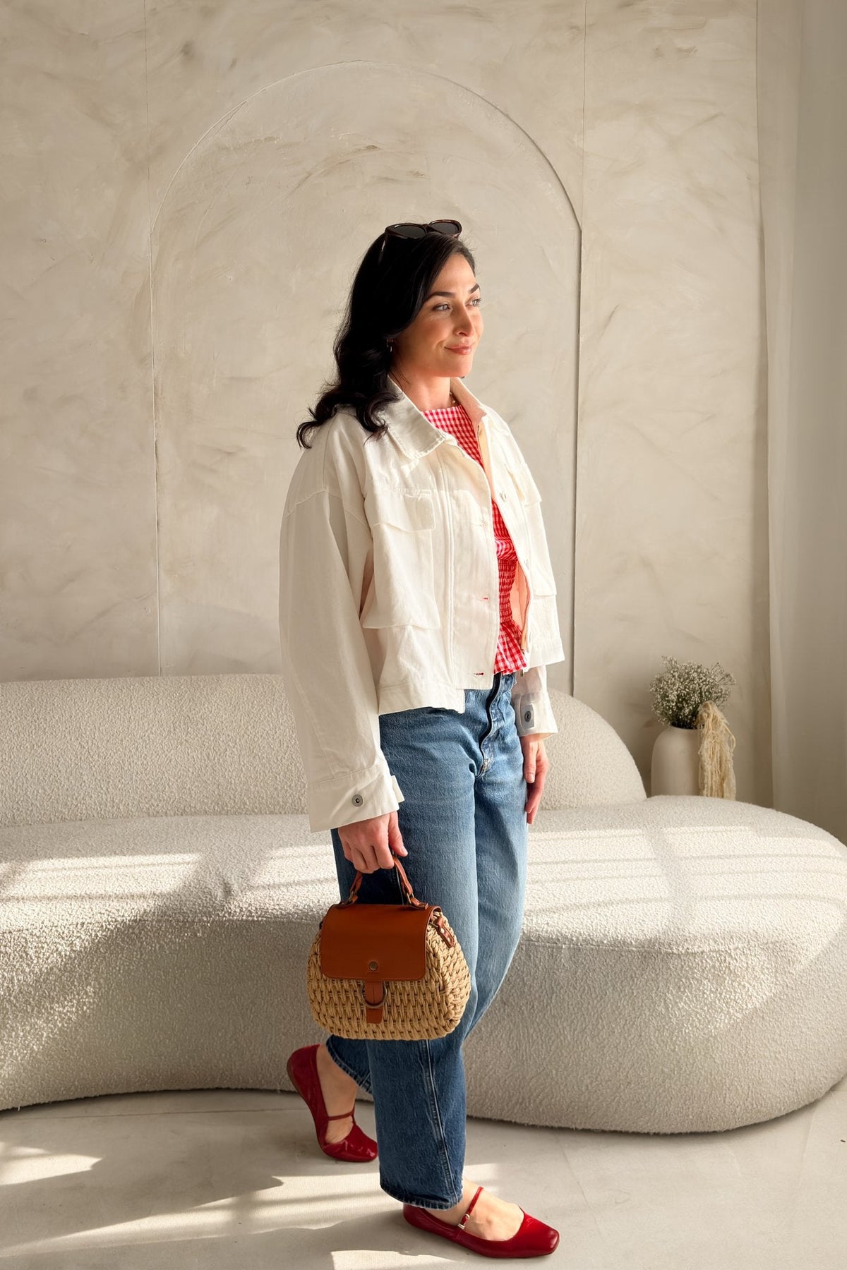 White Cotton Oversized Utility Jacket – Lightweight, Relaxed Fit - Women's Jacket - Blooming Daily