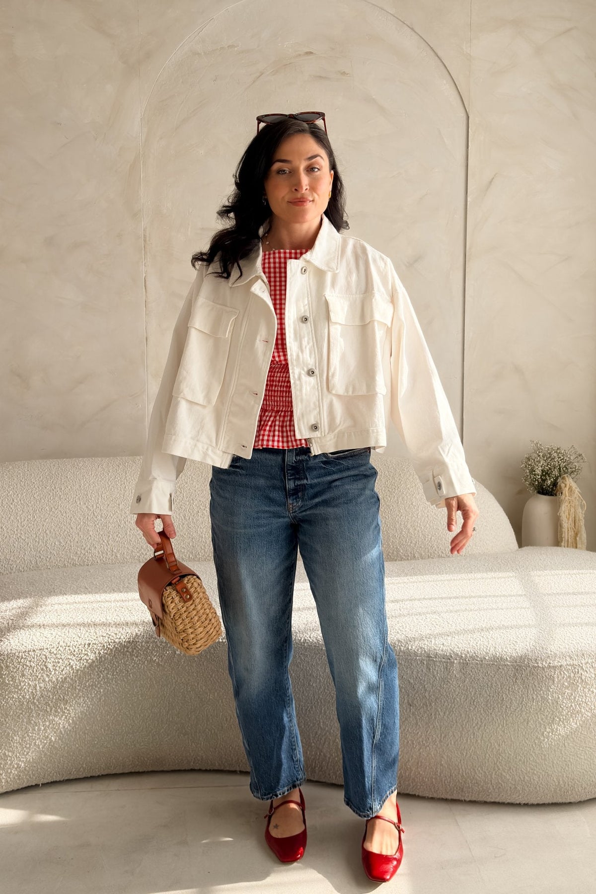White Cotton Oversized Utility Jacket – Lightweight, Relaxed Fit - Women's Jacket - Blooming Daily