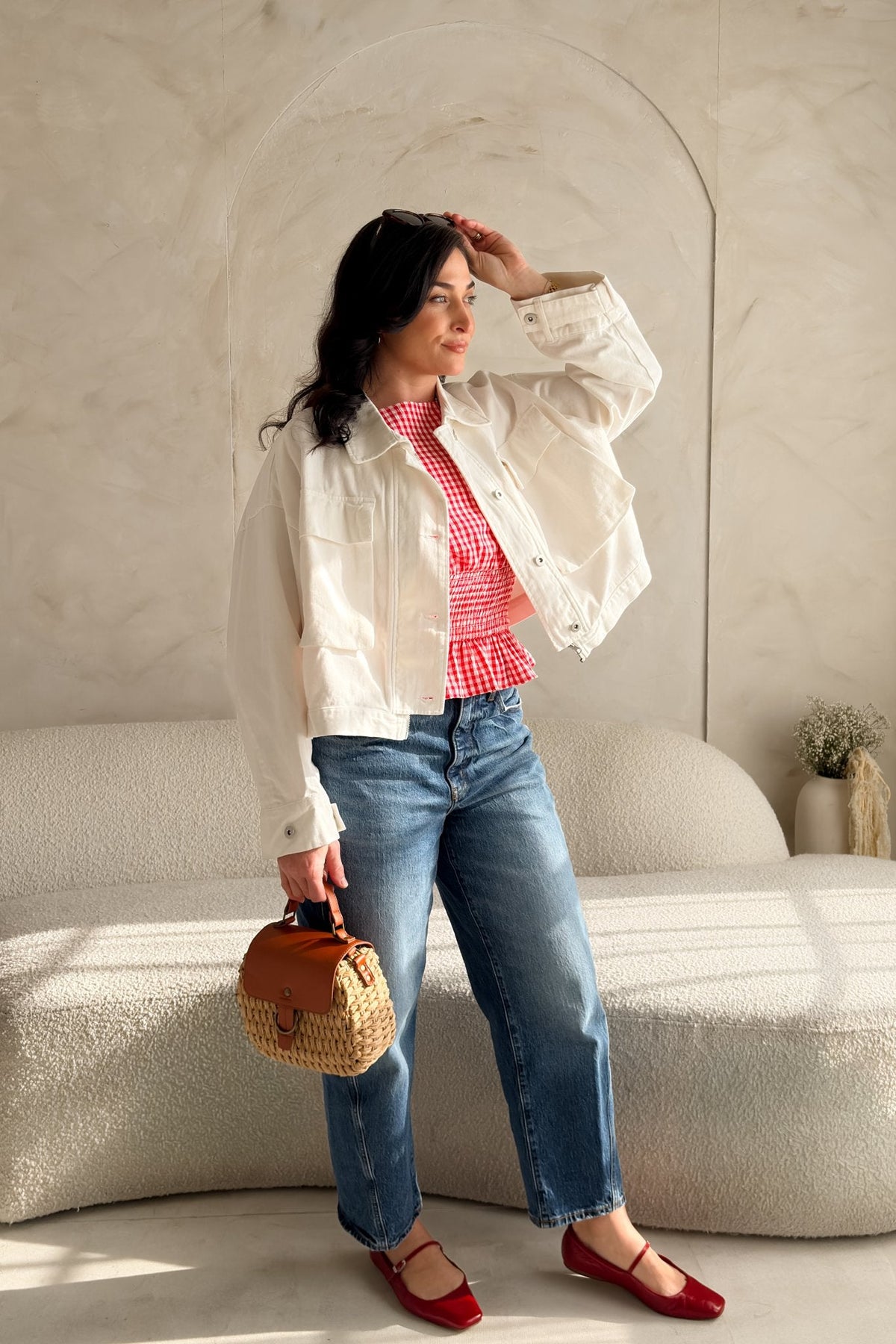 White Cotton Oversized Utility Jacket – Lightweight, Relaxed Fit - Women's Jacket - Blooming Daily
