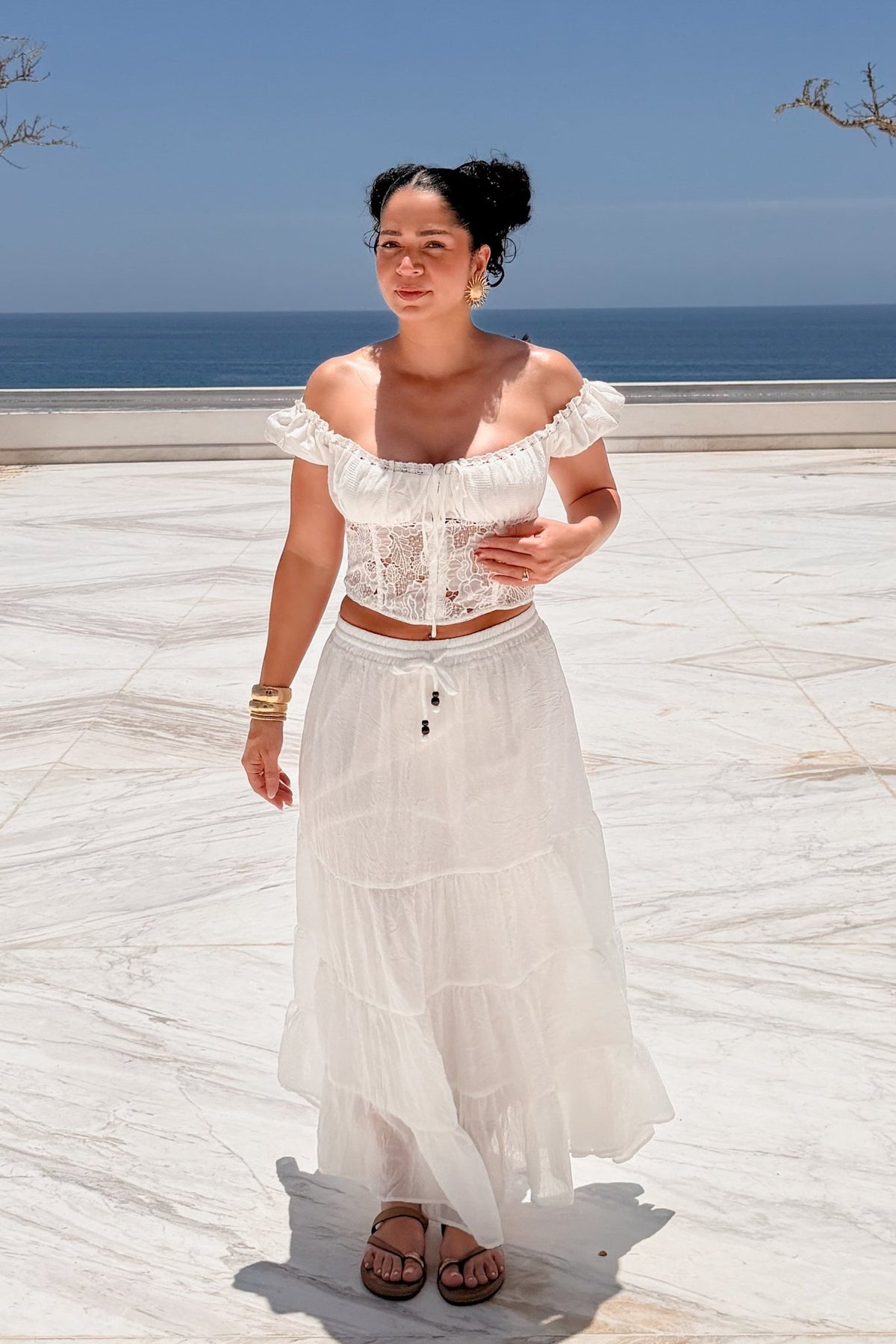 White Crinkle Tiered Maxi Skirt – Feminine Summer Skirt - Women's Skirts - Blooming Daily