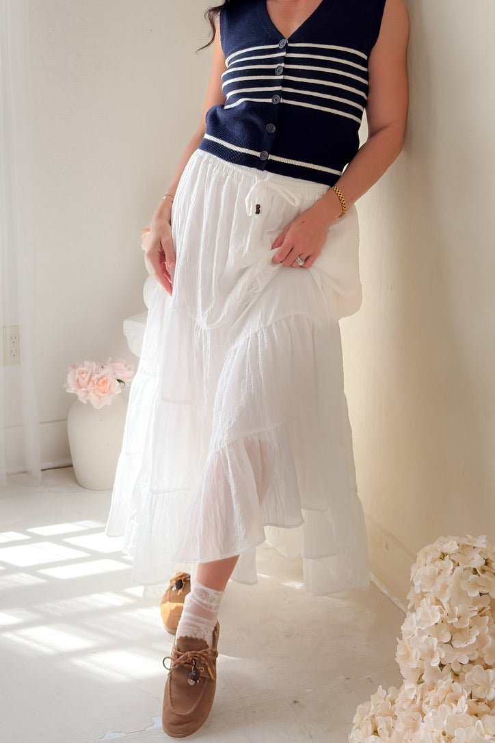White Crinkle Tiered Maxi Skirt – Feminine Summer Skirt - Women's Skirts - Blooming Daily