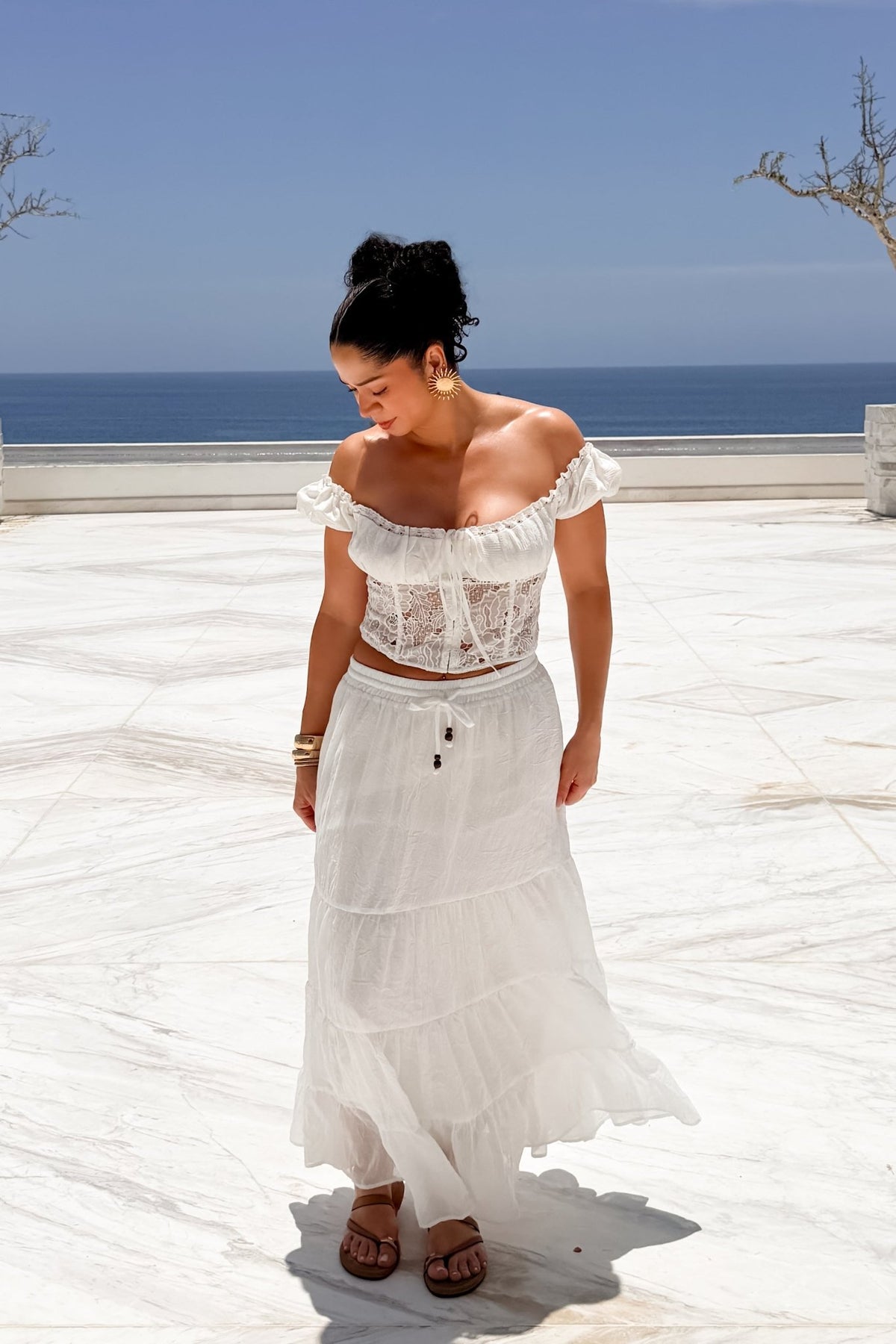 White Crinkle Tiered Maxi Skirt – Feminine Summer Skirt - Women's Skirts - Blooming Daily