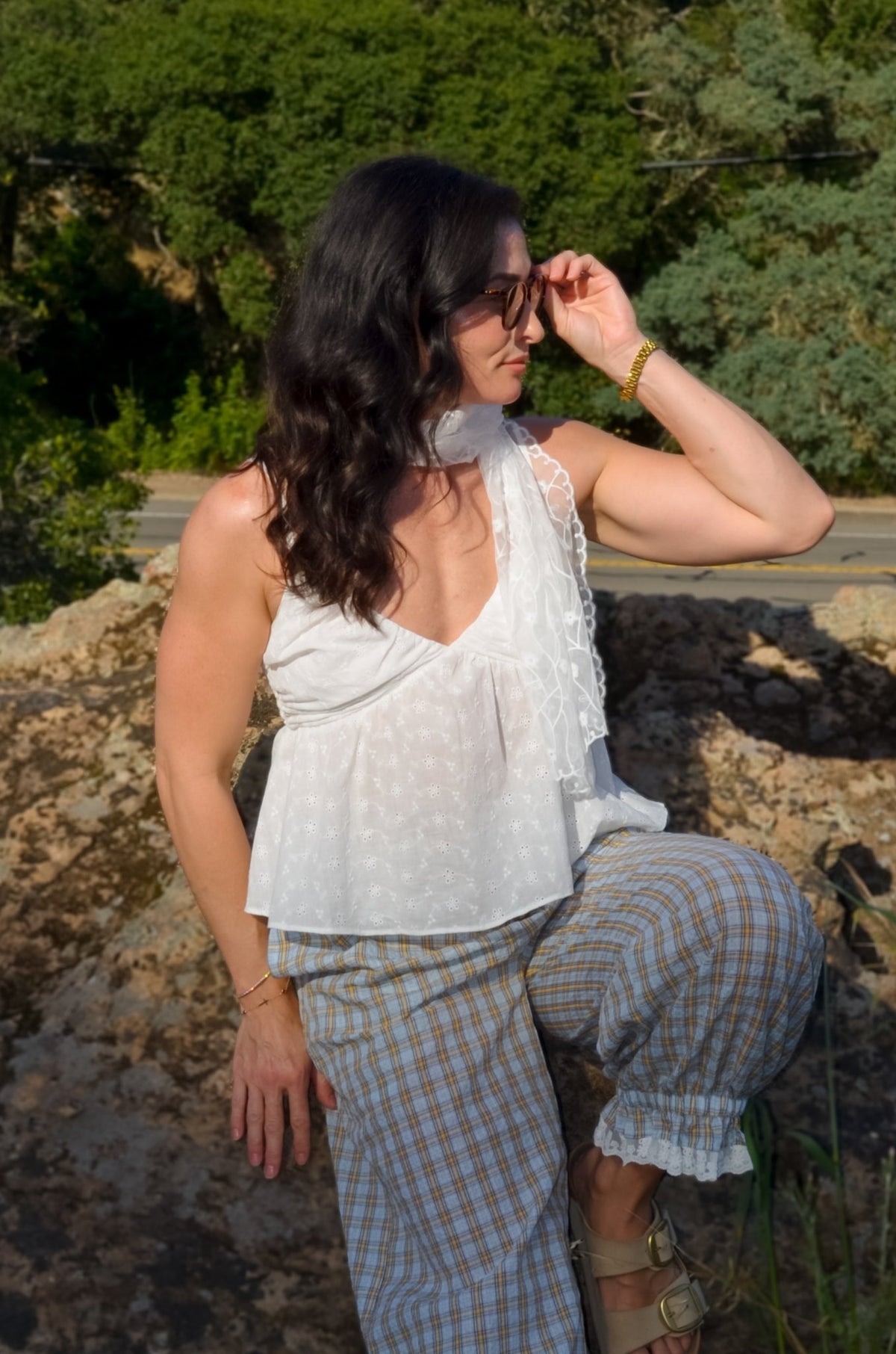 White Eyelet Babydoll Cami Top – Feminine Summer Top - Women's Shirts & Tops - Blooming Daily